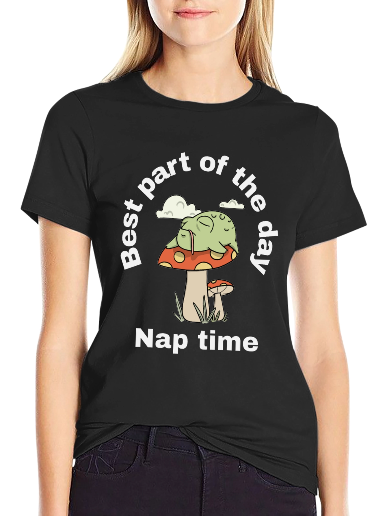 Nap Time Frog on Mushroom Graphic Tee
