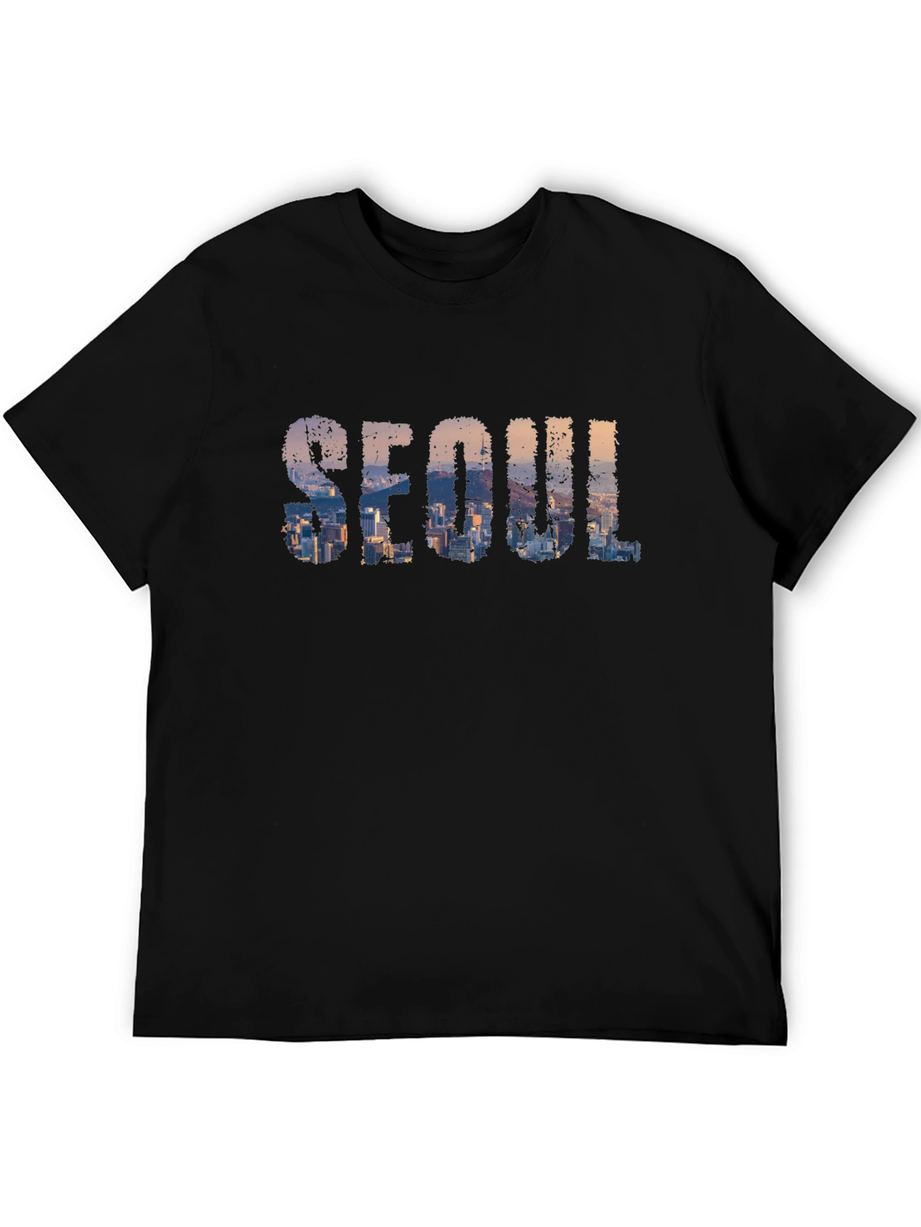 Seoul Skyline Graphic Print Black T-Shirt