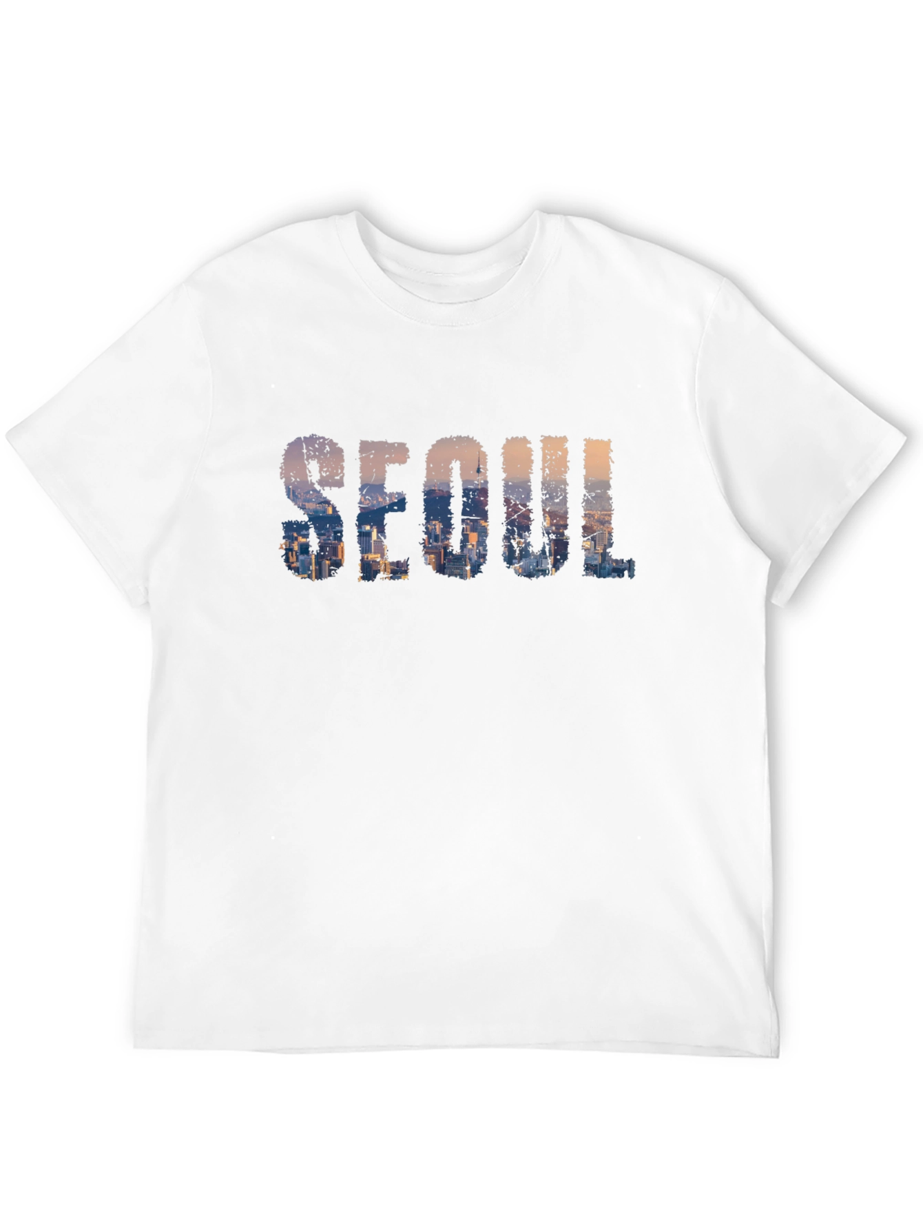 Seoul Skyline Graphic Print Black T-Shirt