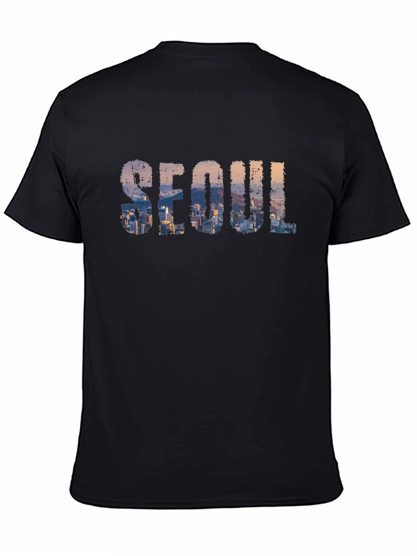 Seoul Skyline Graphic Print Black T-Shirt