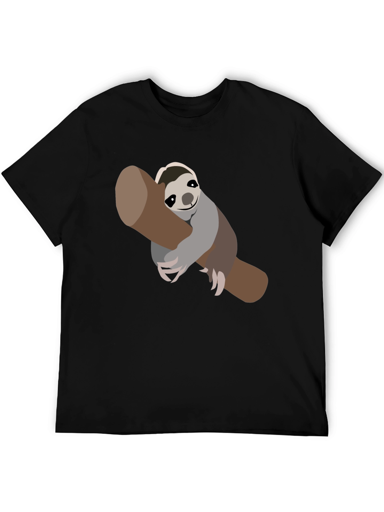 Cute Sloth on Branch Black T-Shirt