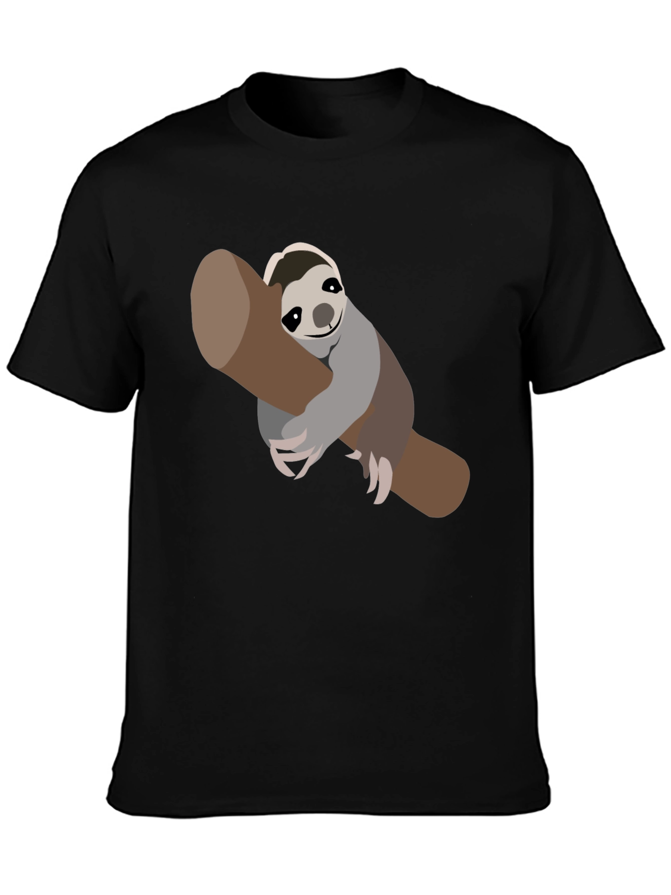 Cute Sloth on Branch Black T-Shirt