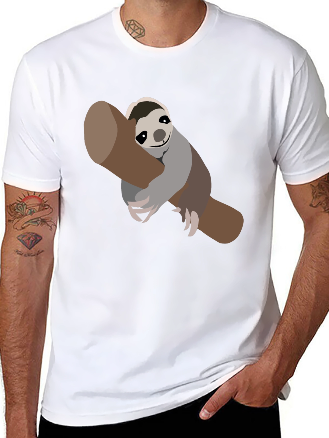 Cute Sloth on Branch Black T-Shirt