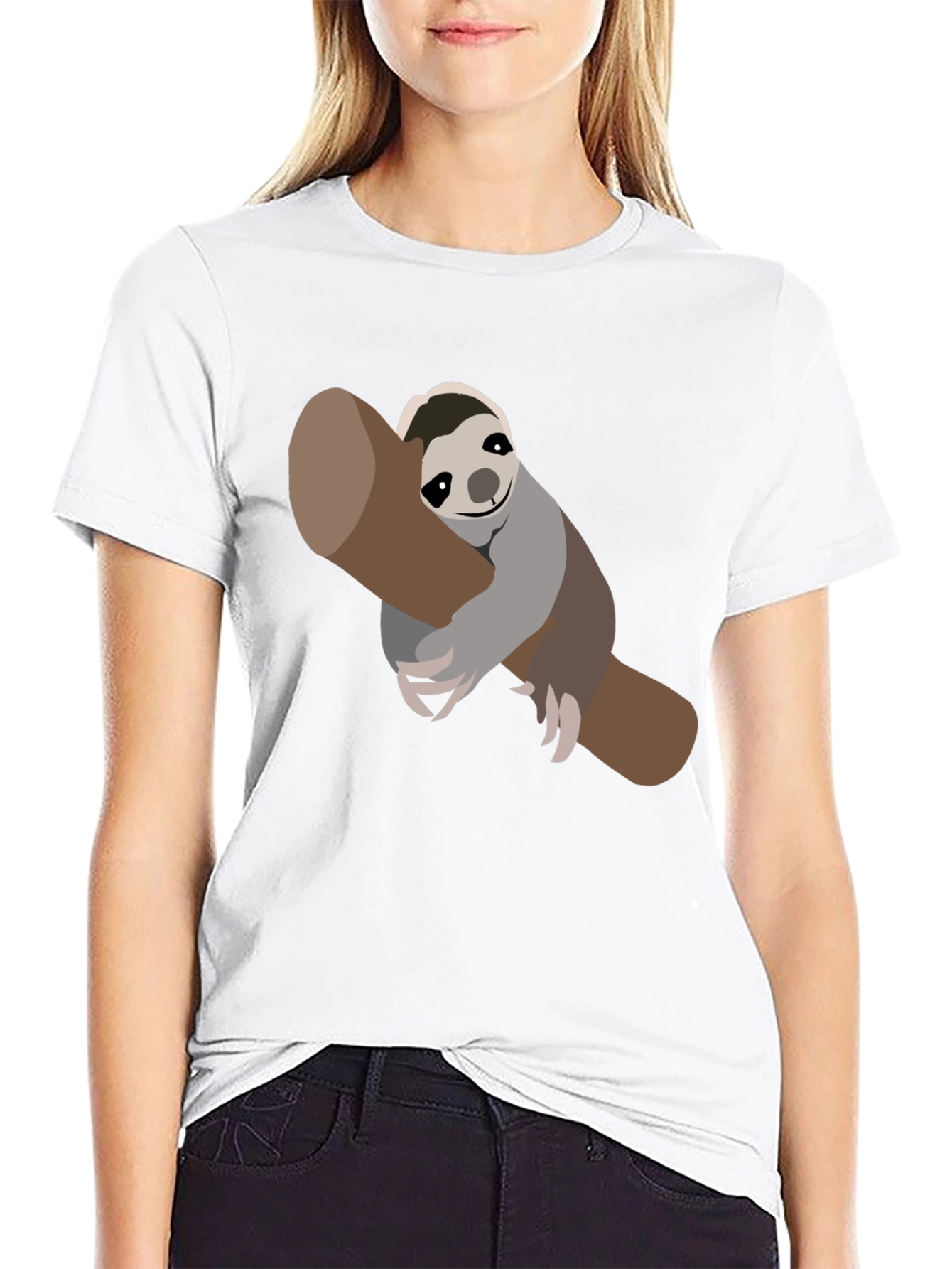 Cute Sloth on Branch Black T-Shirt