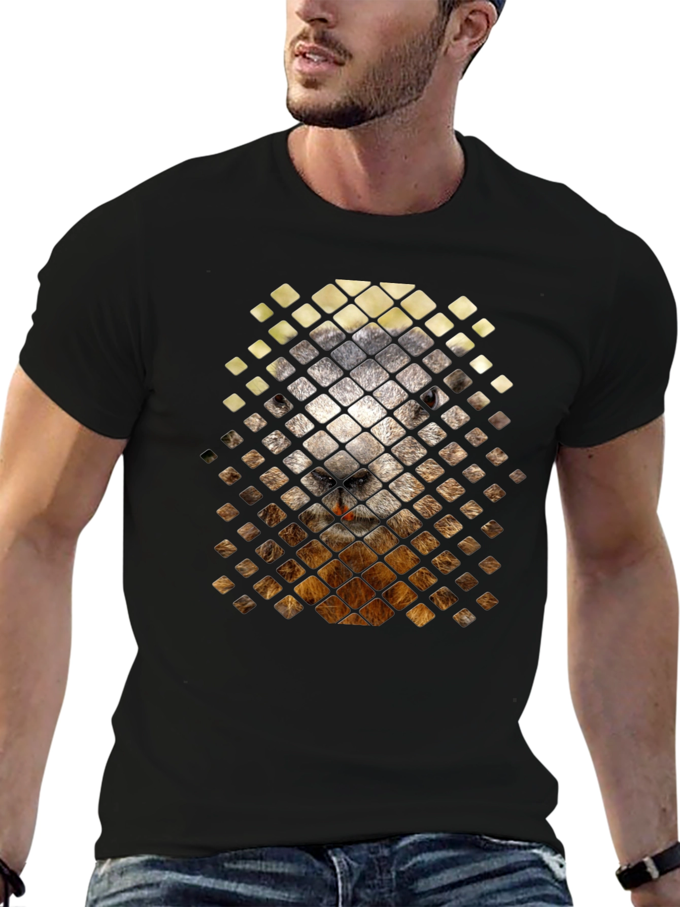 Groundhog Grid Tee - Unique Animal Graphic T-Shirt