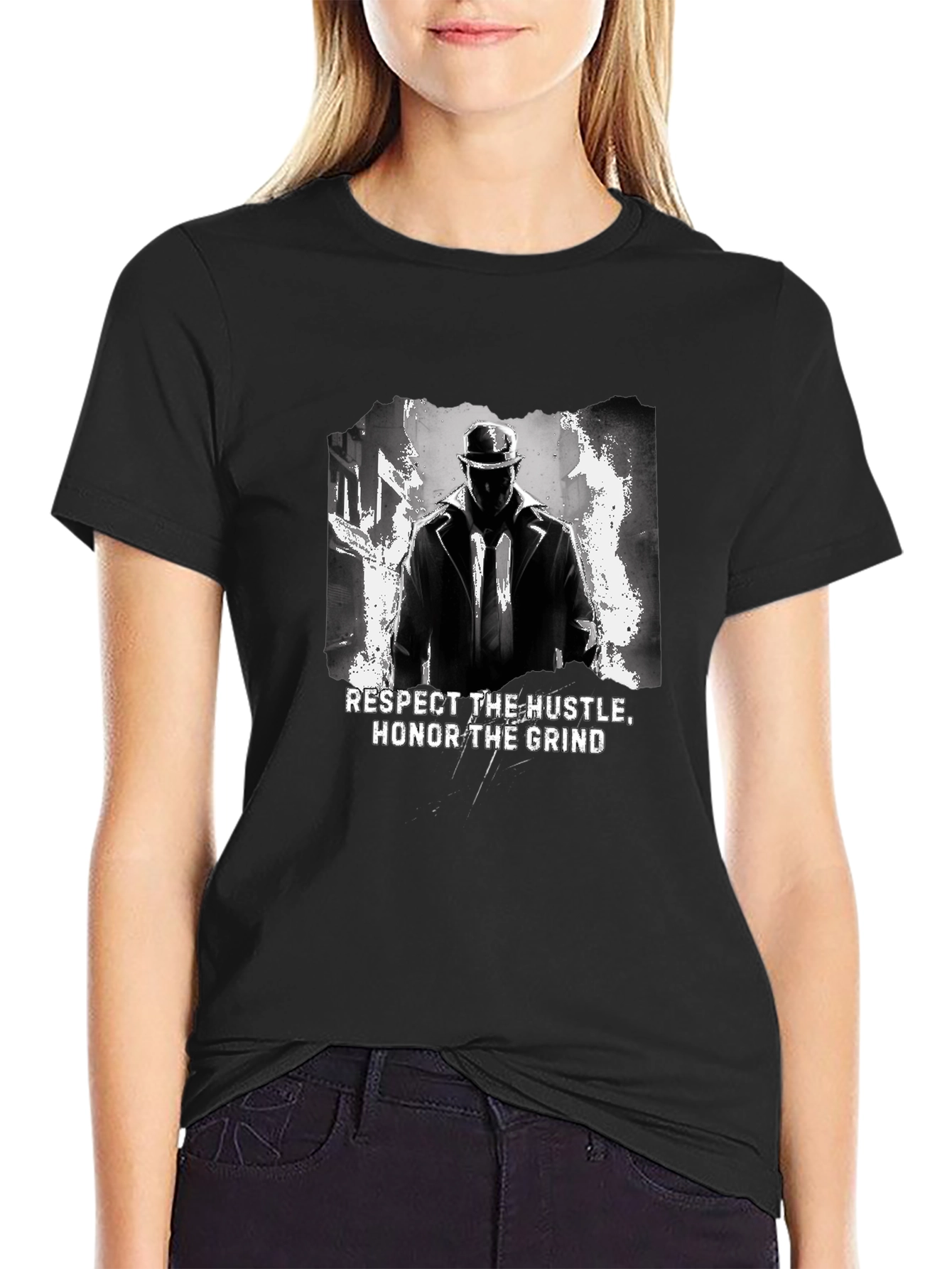Respect the Hustle Honor Grind Black Graphic Tee