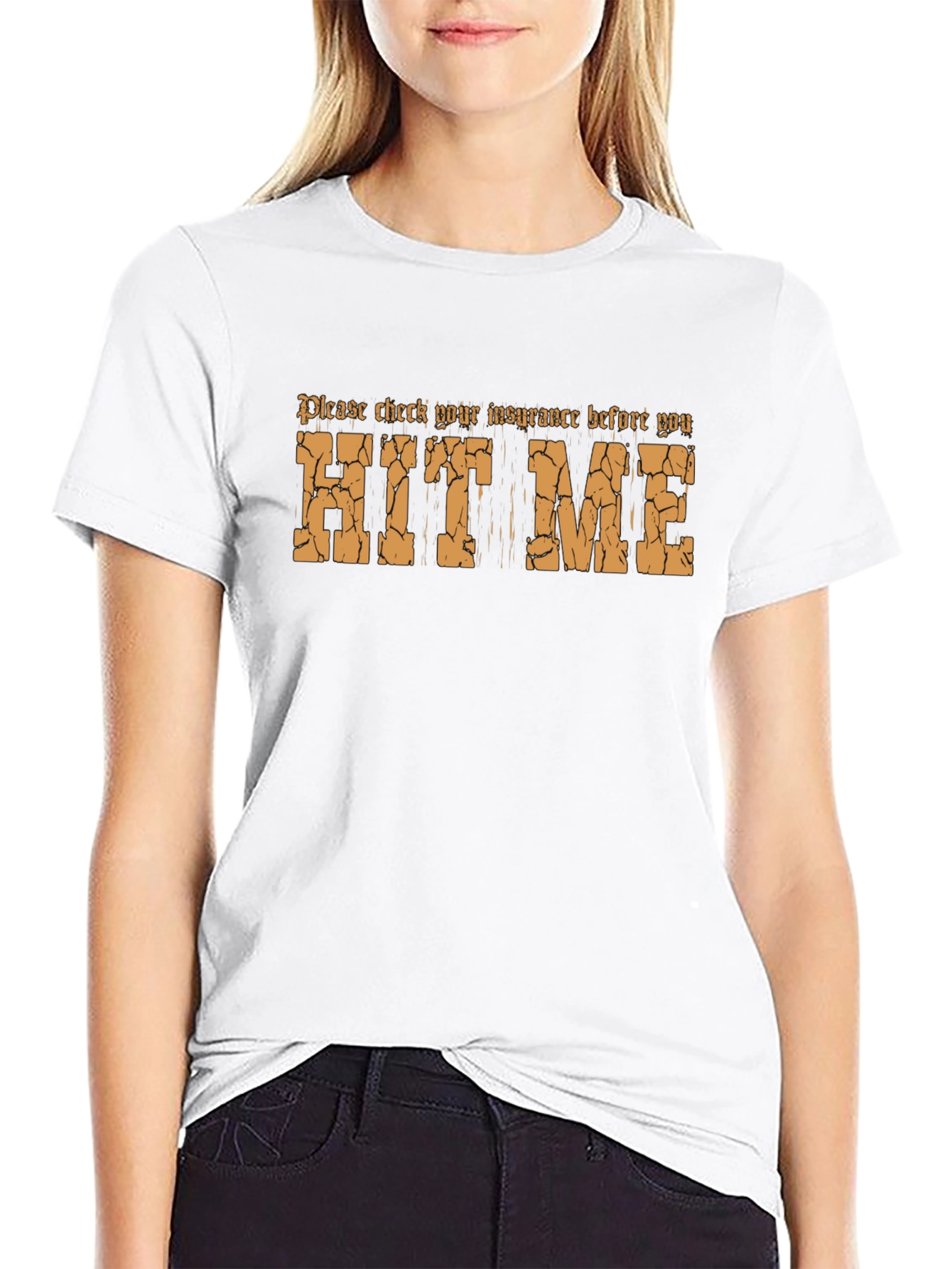 Funny Hit Me Insurance Check Black T-Shirt