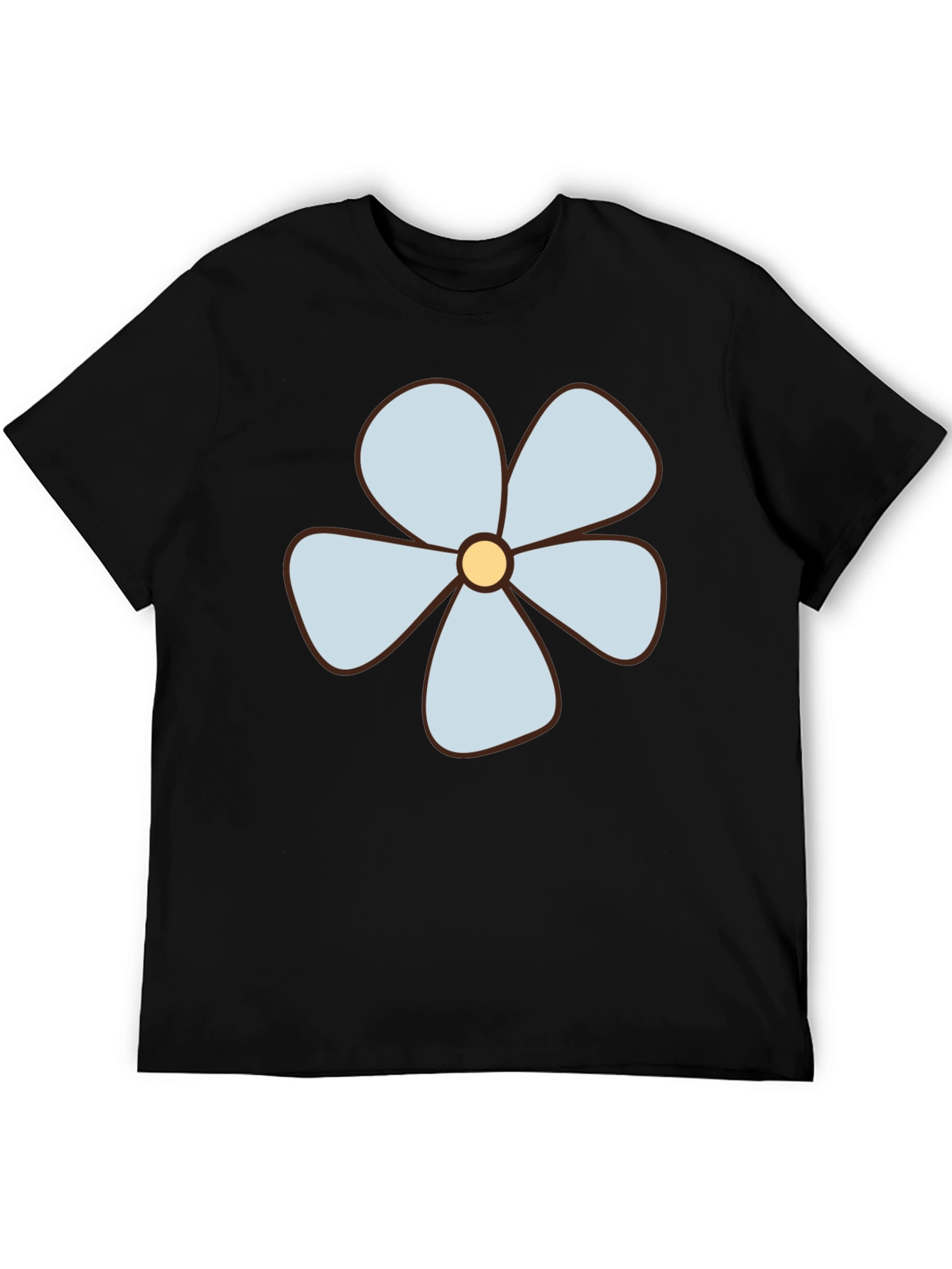 Black T-Shirt with Light Blue Flower Graphic