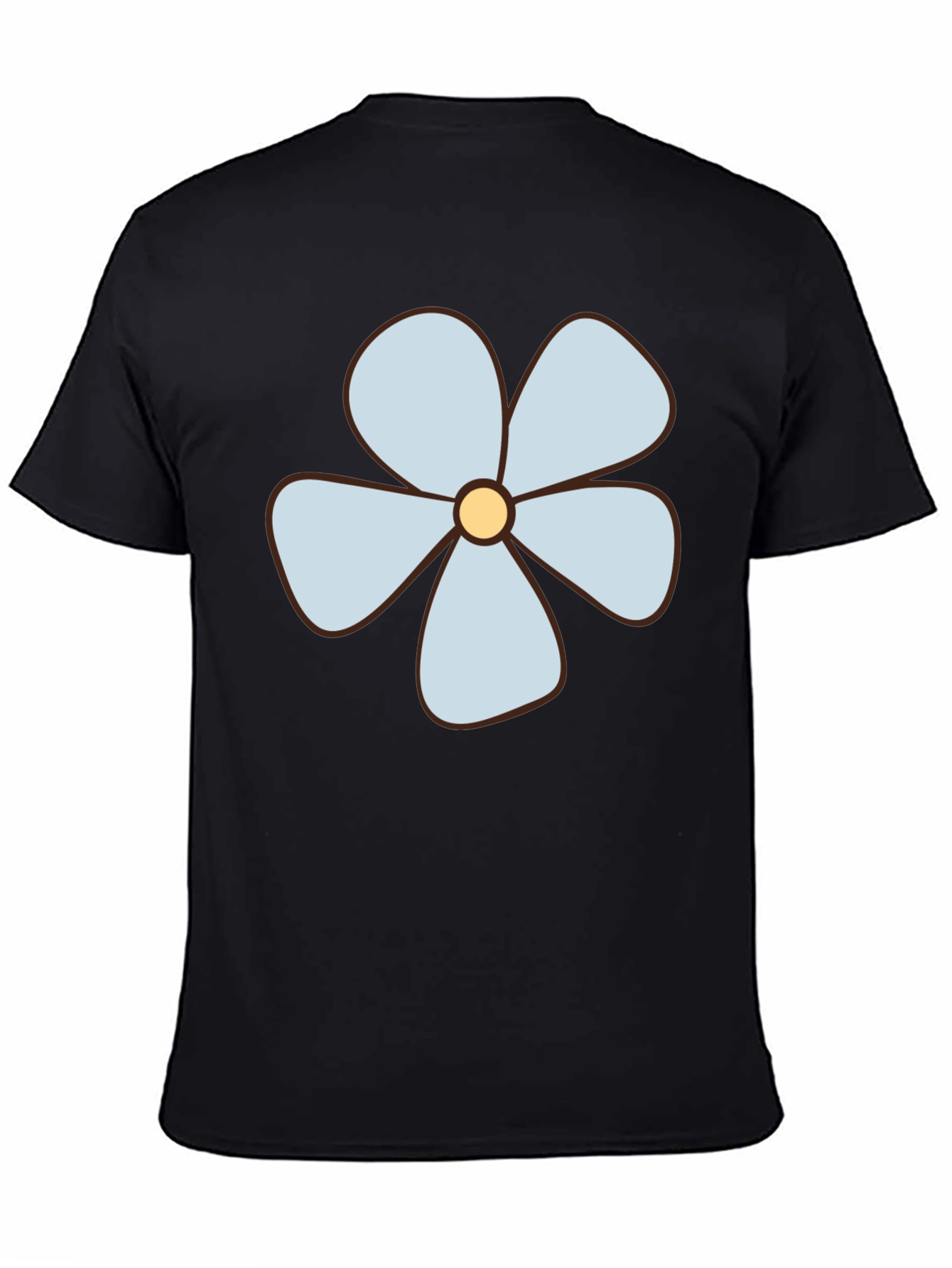 Black T-Shirt with Light Blue Flower Graphic