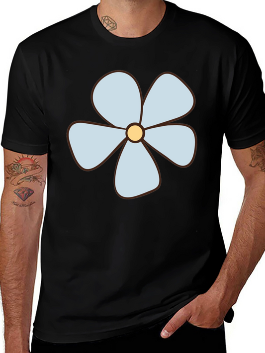 Black T-Shirt with Light Blue Flower Graphic