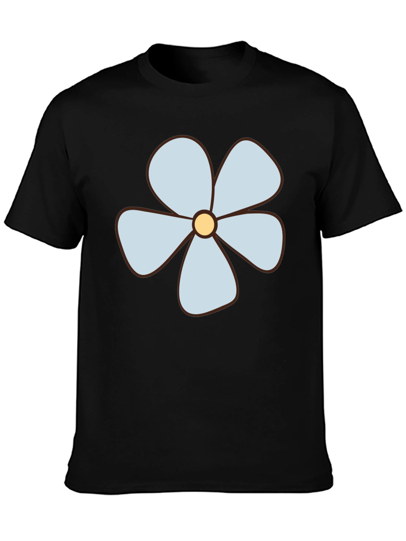 Black T-Shirt with Light Blue Flower Graphic