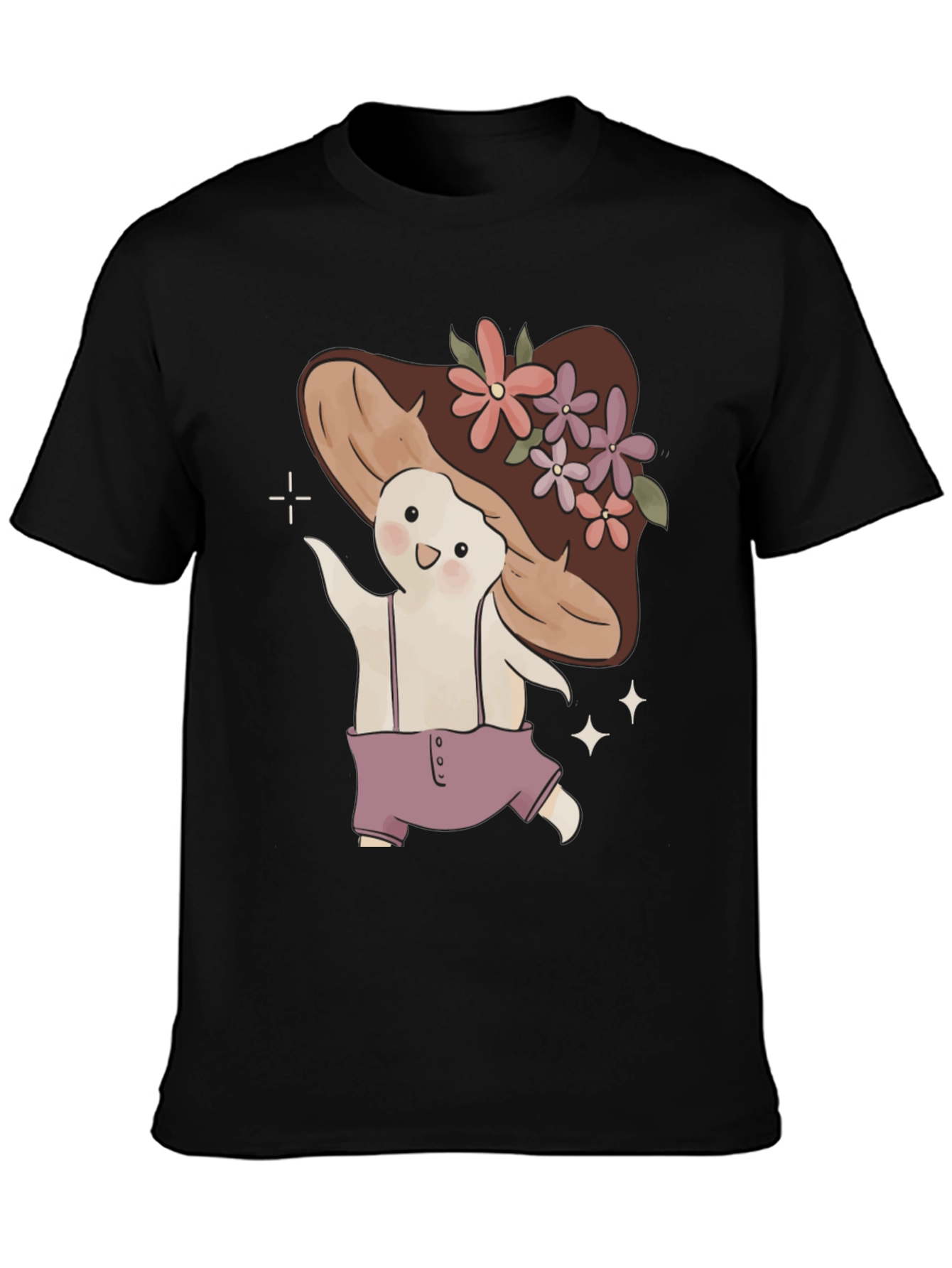 Mushroom Character Black T-Shirt