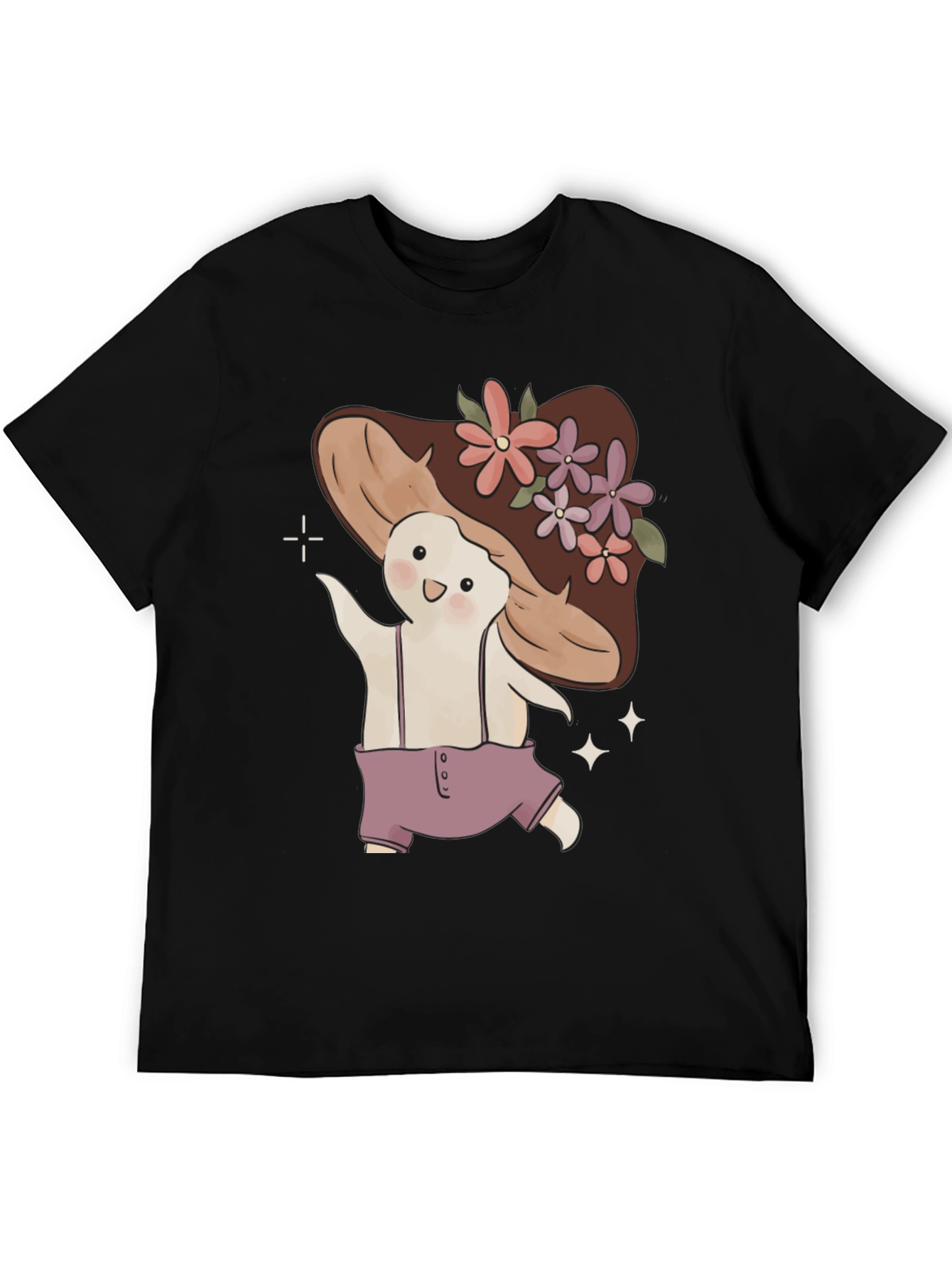 Mushroom Character Black T-Shirt