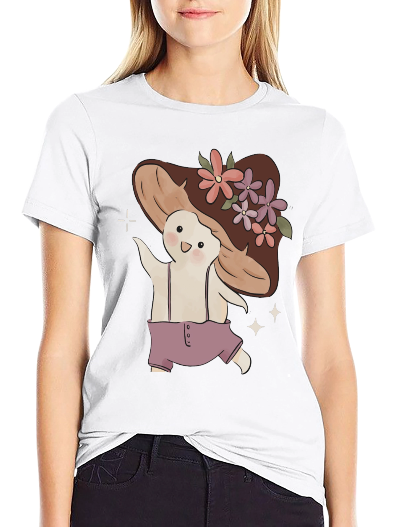 Mushroom Character Black T-Shirt