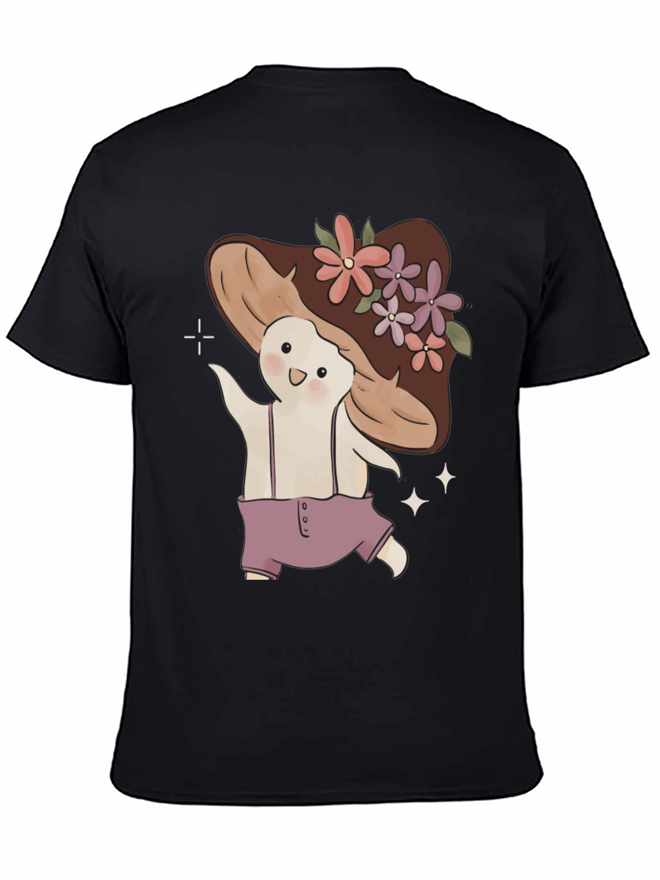 Mushroom Character Black T-Shirt