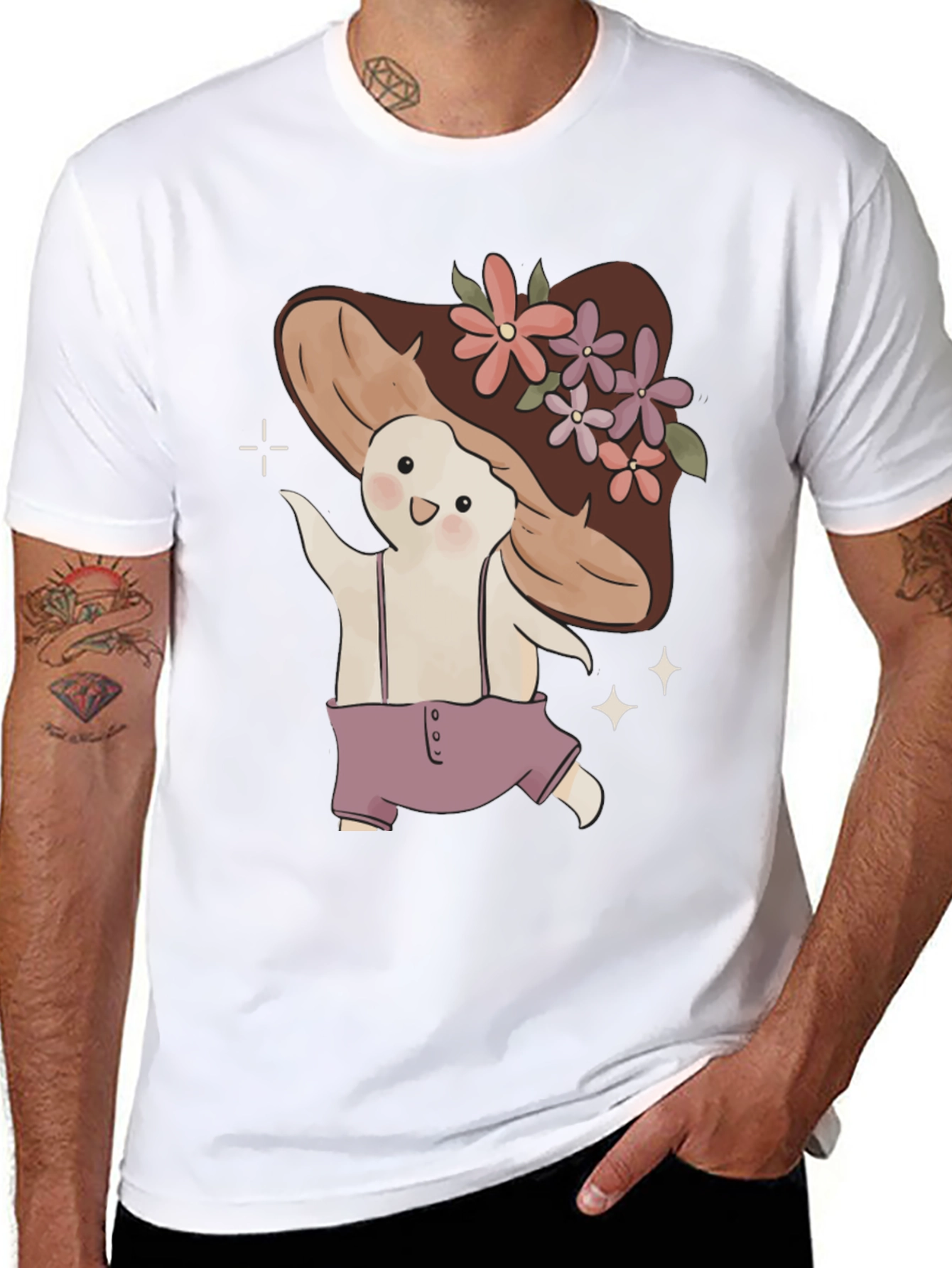Mushroom Character Black T-Shirt