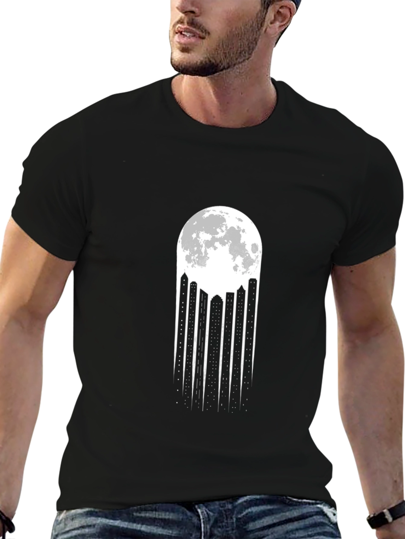 Moonlit Cityscape Black T-Shirt