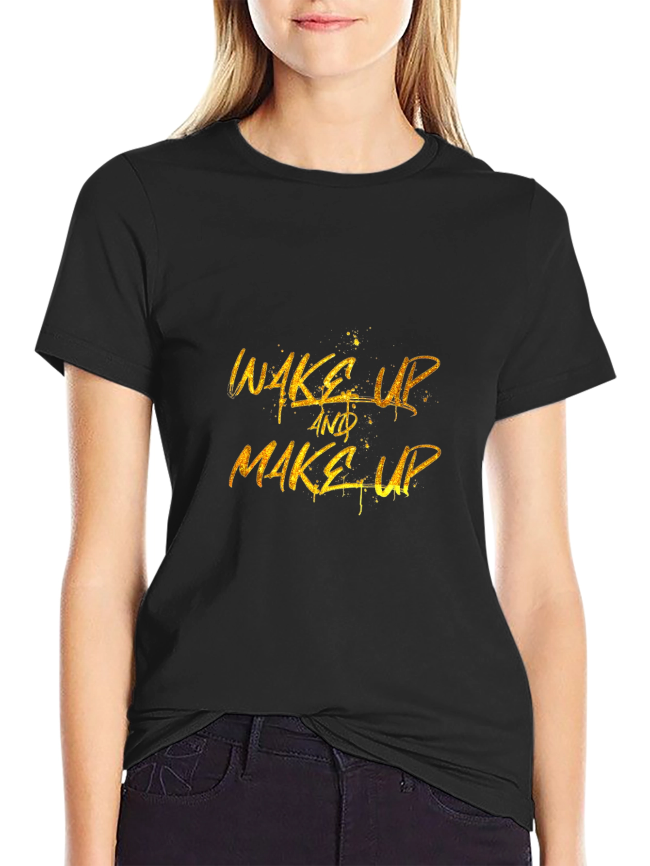 Wake Up & Make Up Black Graphic Tee
