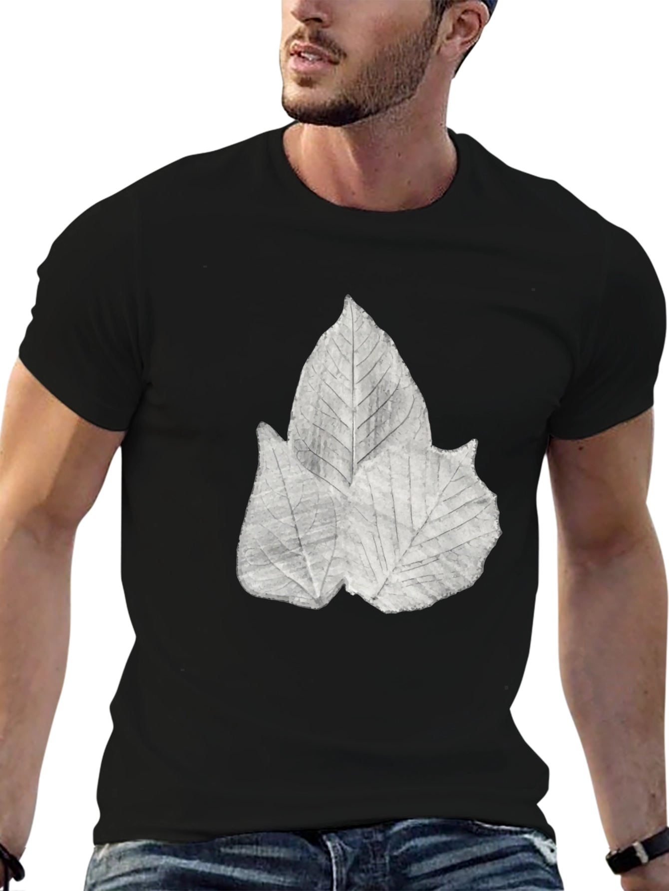 Leaf Print Black Tee - Botanical Style
