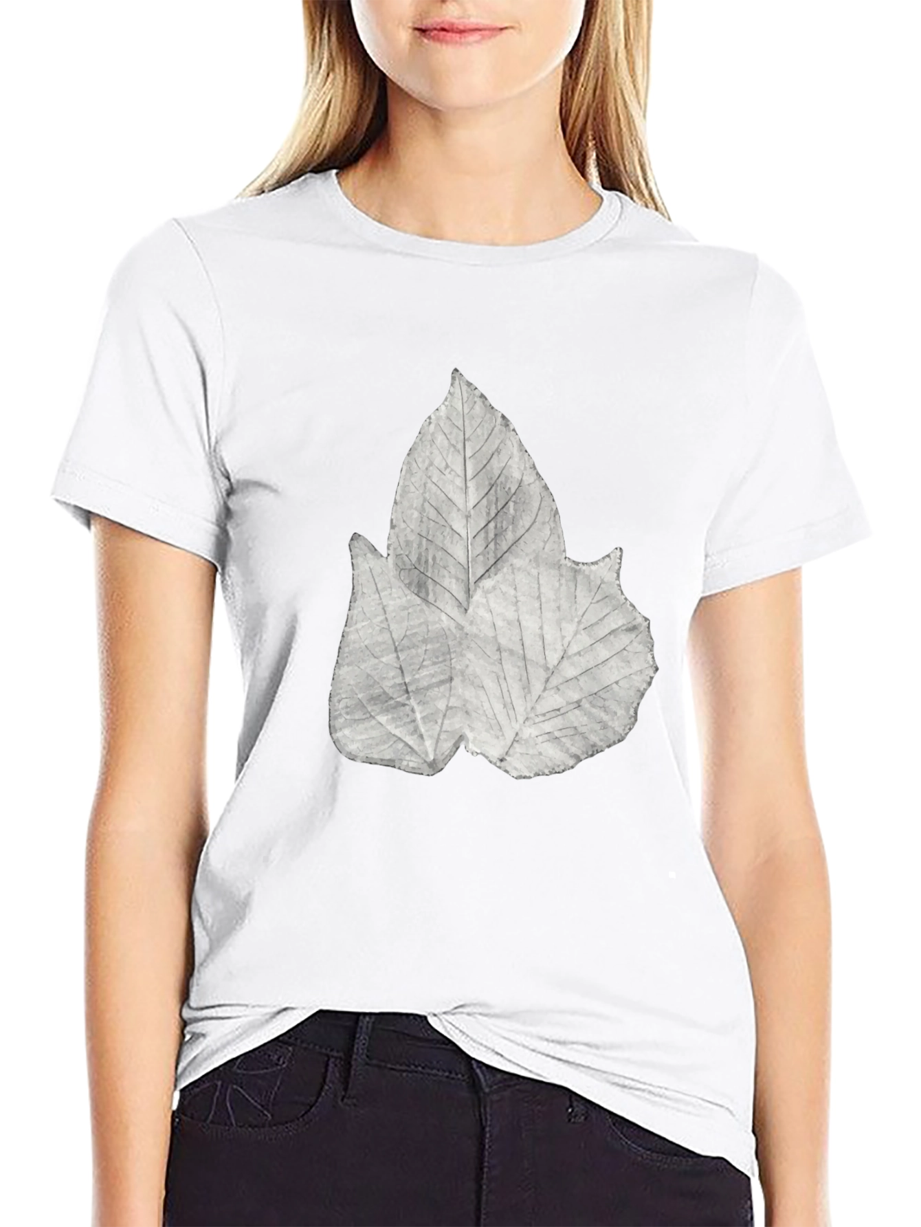 Leaf Print Black Tee - Botanical Style