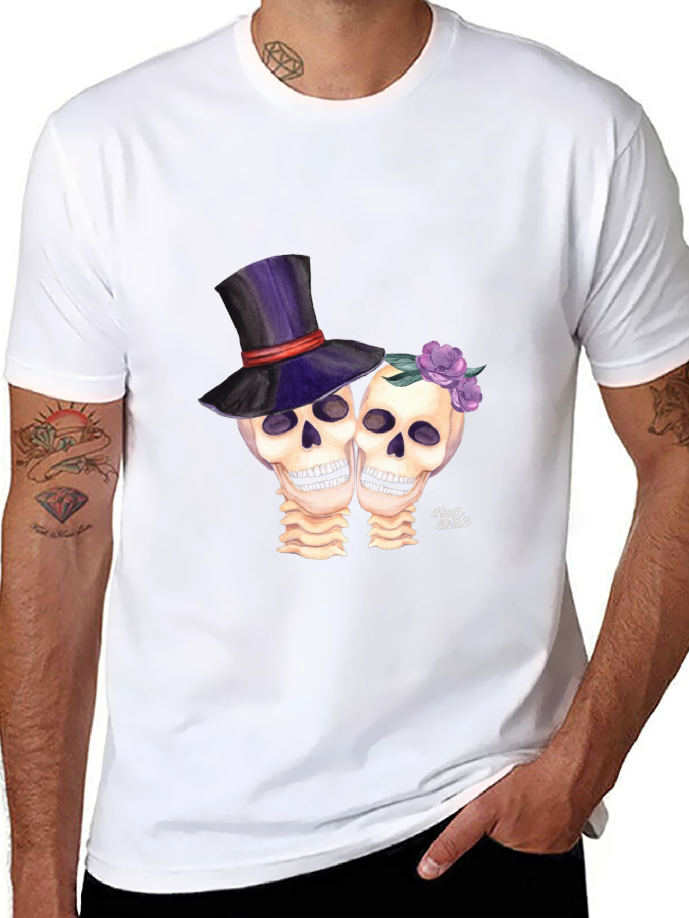 Day of the Dead Skull Couple Graphic Tee