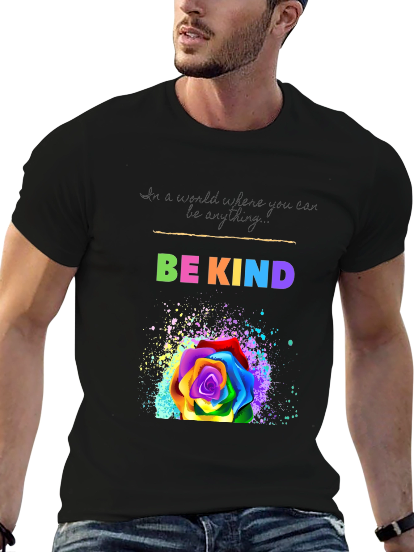 Be Kind Rainbow Rose Graphic T-Shirt