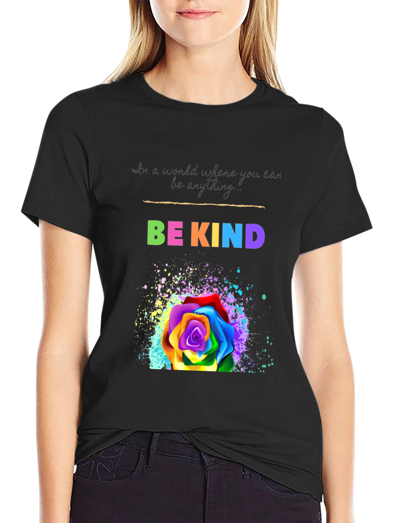 Be Kind Rainbow Rose Graphic T-Shirt