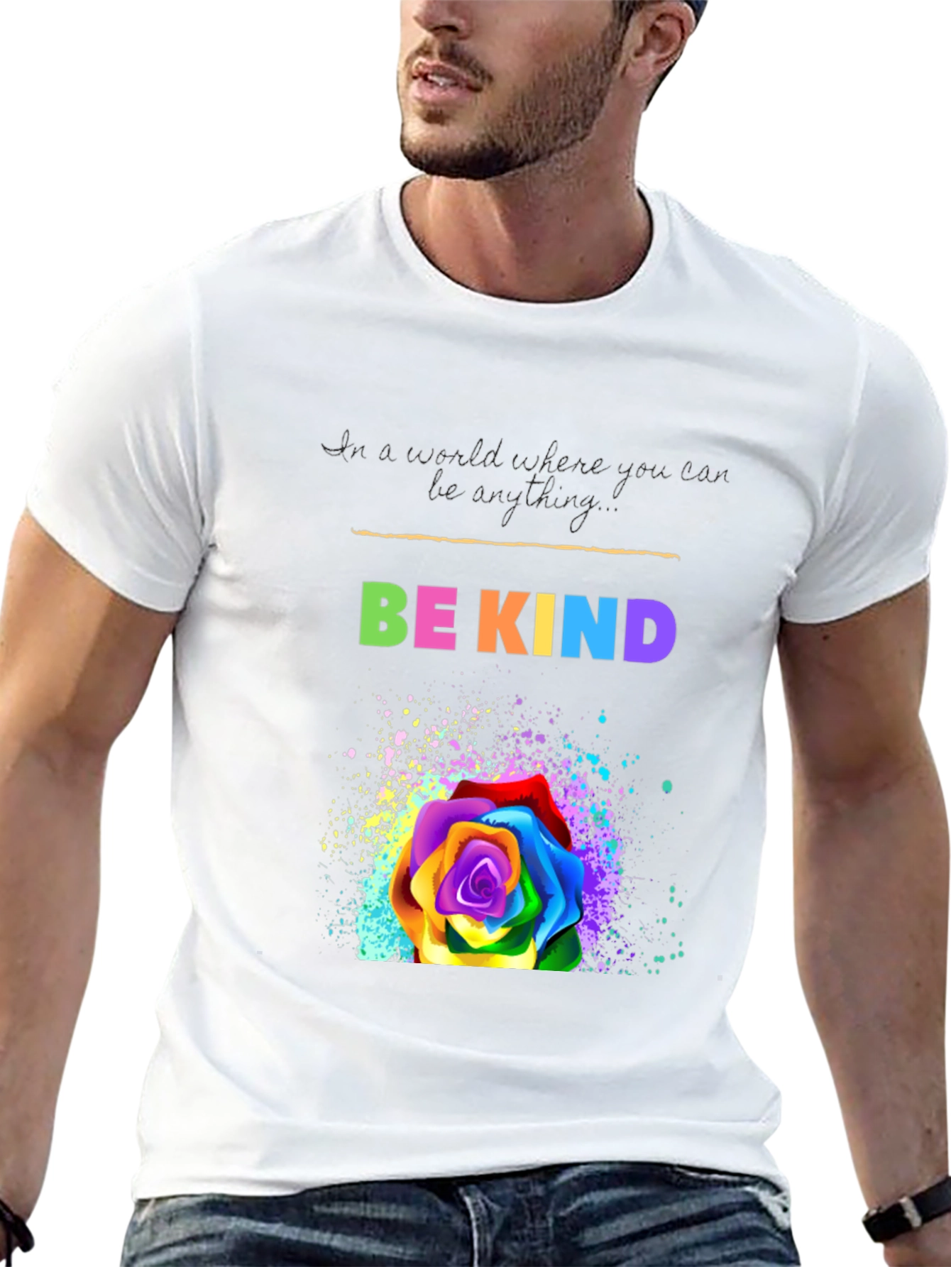 Be Kind Rainbow Rose Graphic T-Shirt