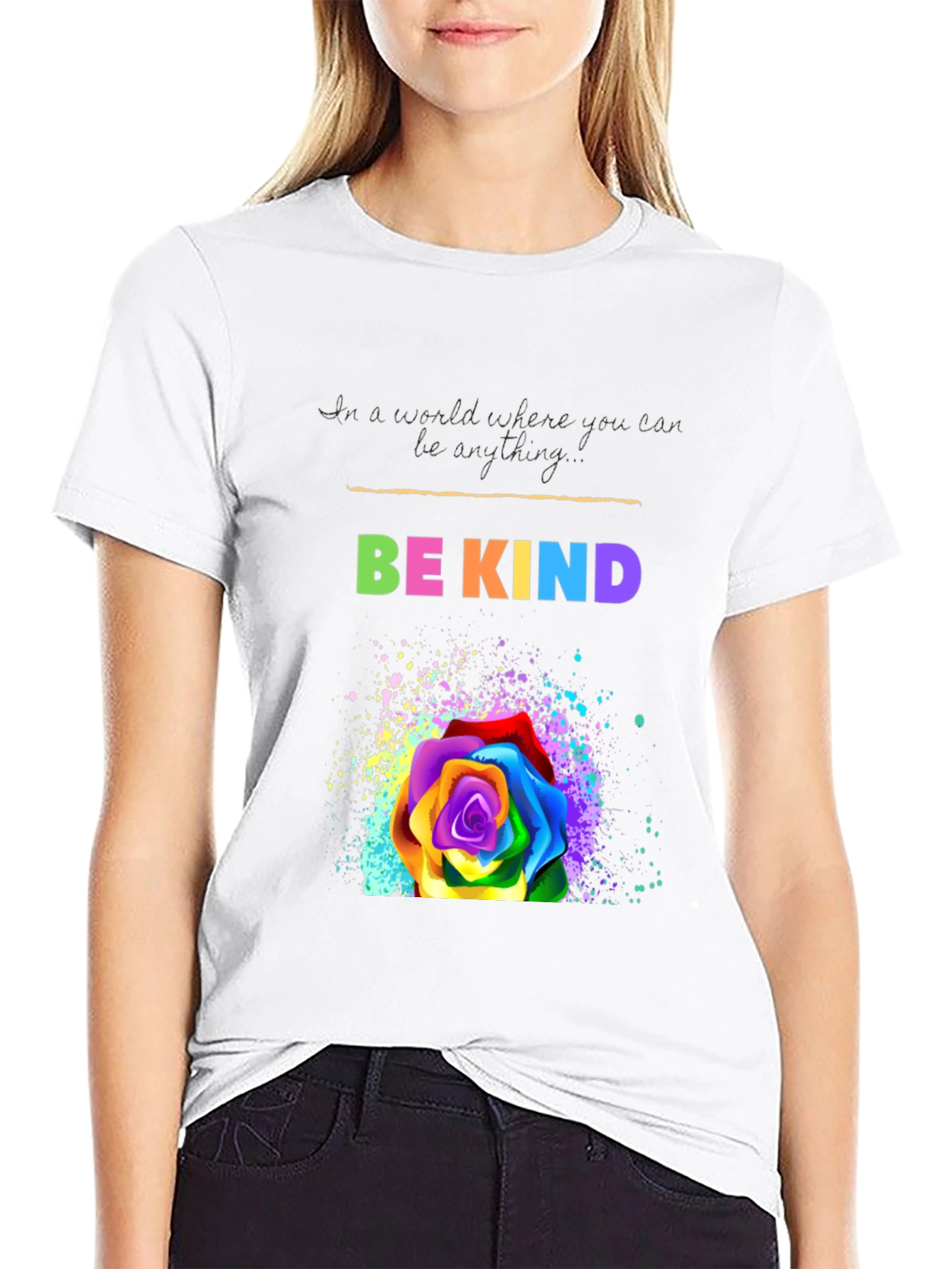 Be Kind Rainbow Rose Graphic T-Shirt
