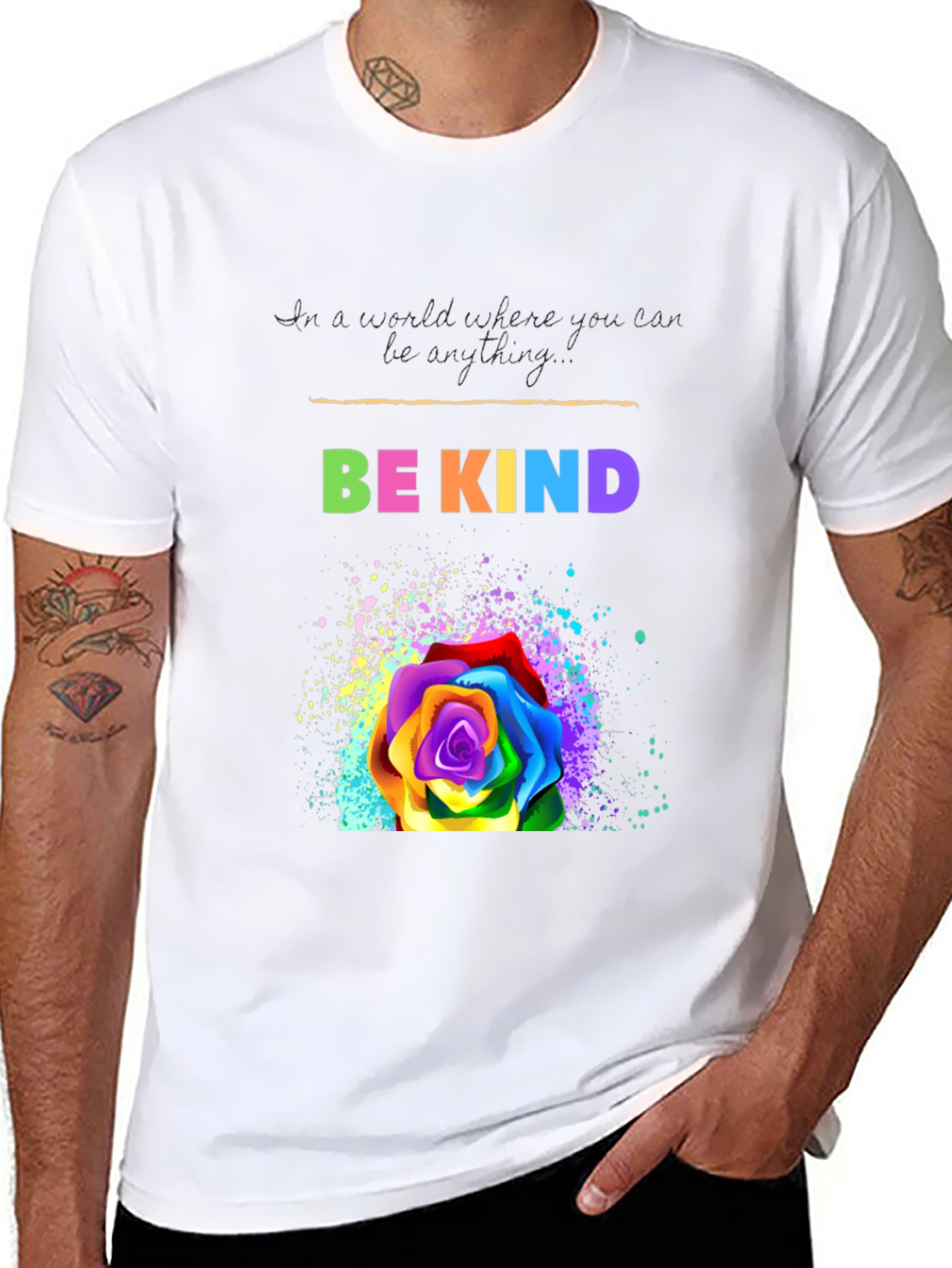 Be Kind Rainbow Rose Graphic T-Shirt