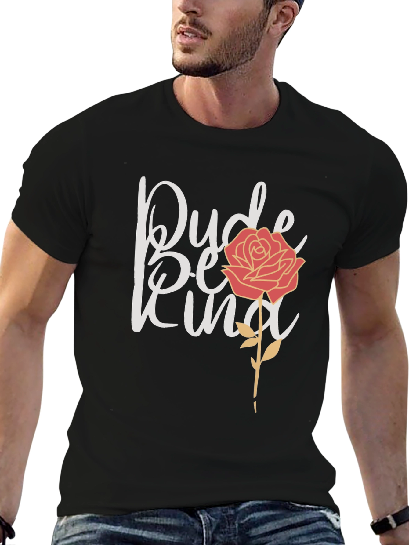 Dude Be Kind Rose Graphic Tee - Black