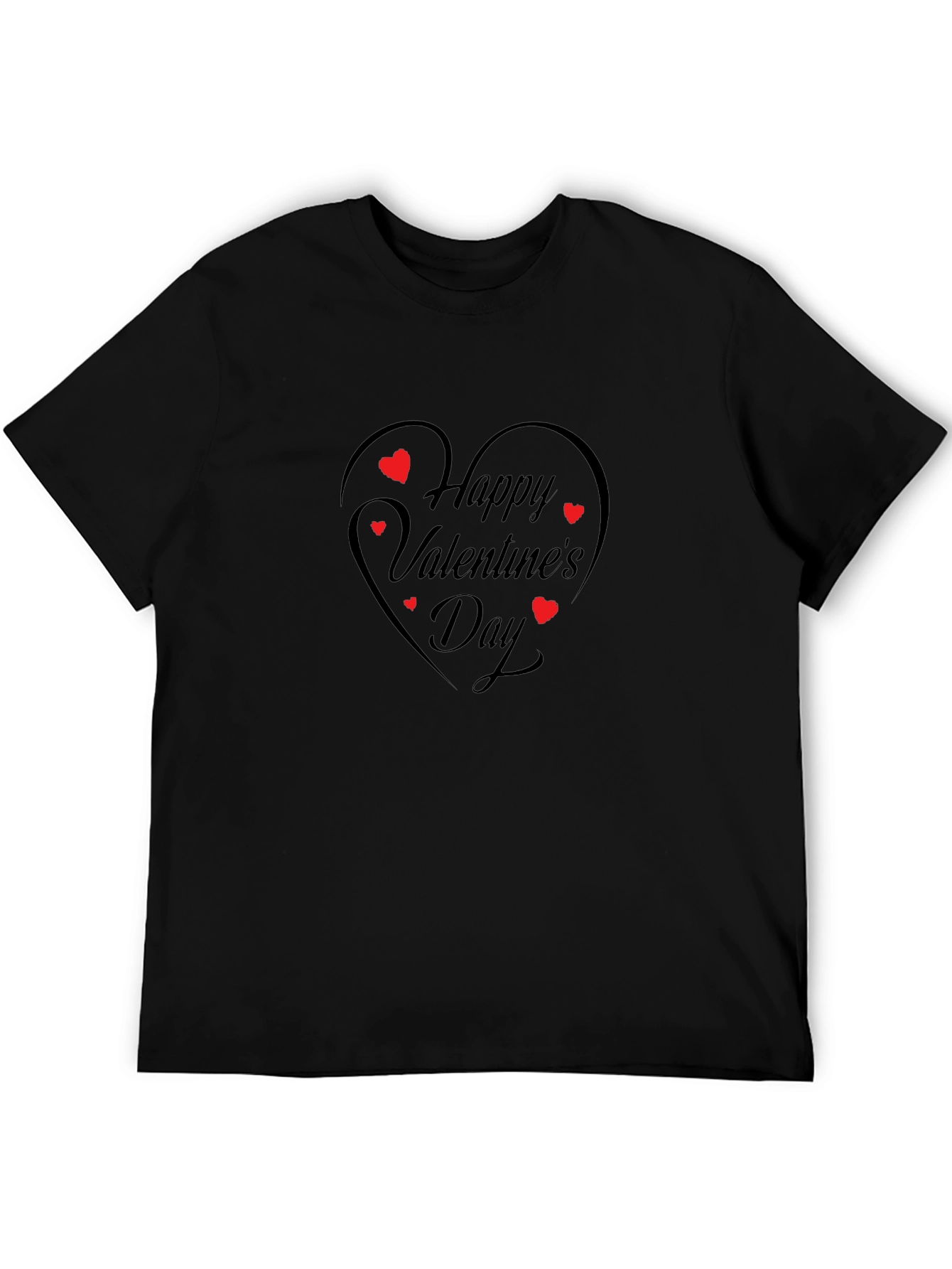 Happy Valentines Day T-Shirt - Heart Design Black Tee