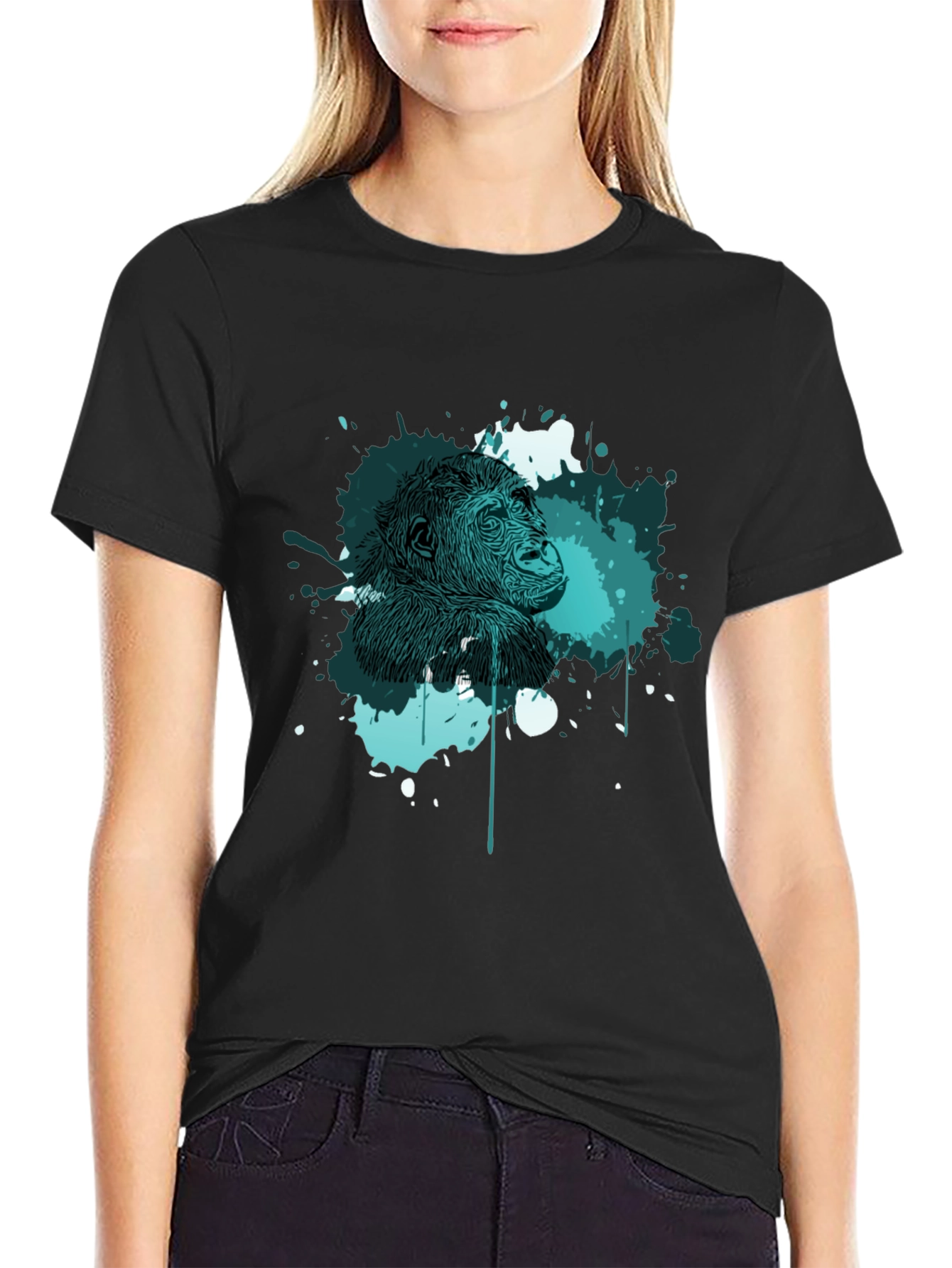 Abstract Gorilla Graphic Print Mens Black T-Shirt