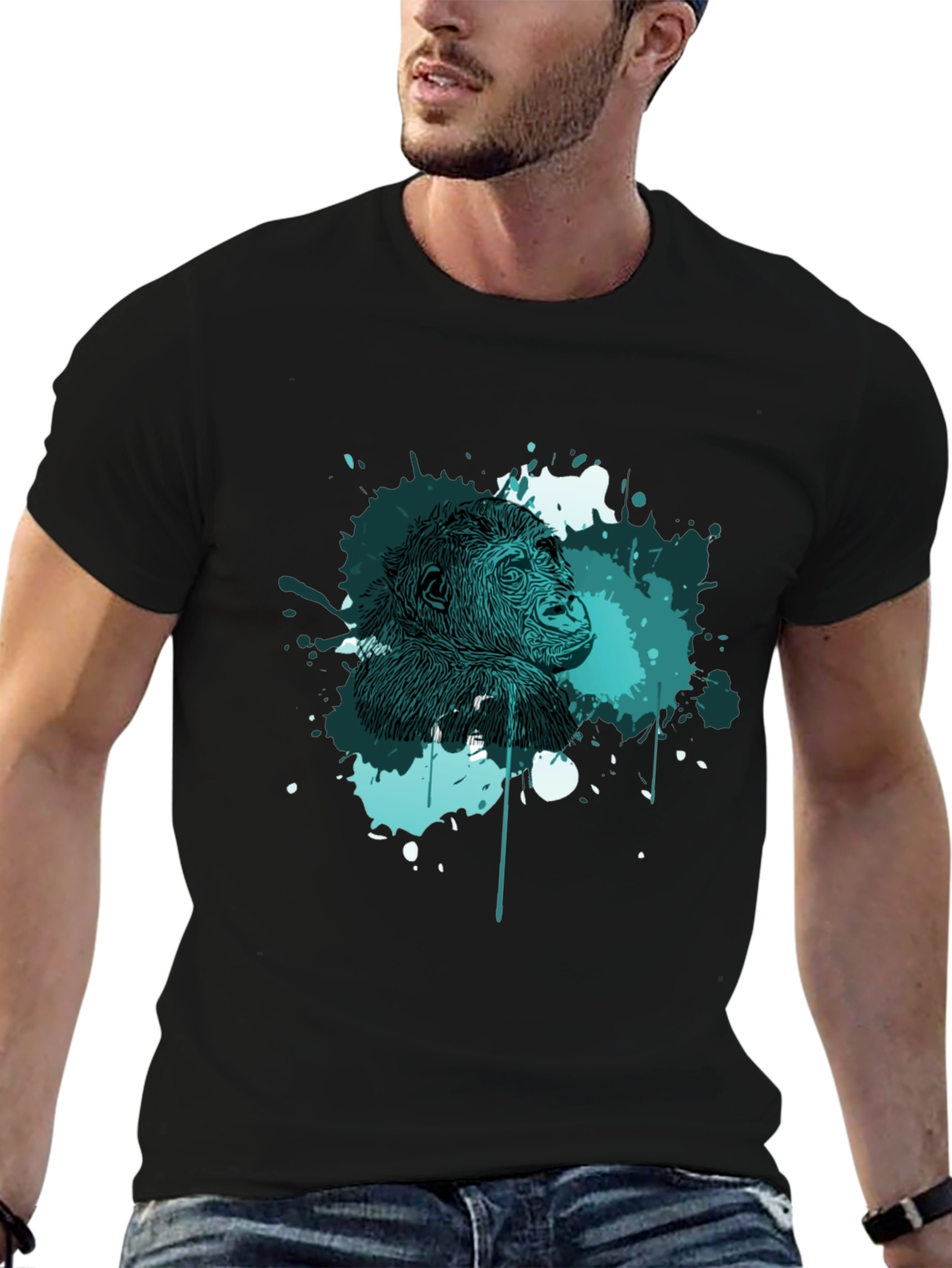 Abstract Gorilla Graphic Print Mens Black T-Shirt