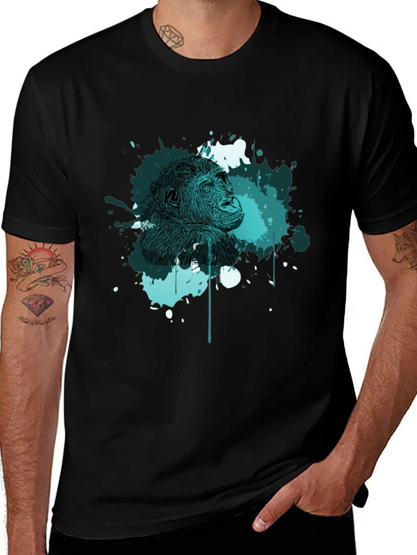 Abstract Gorilla Graphic Print Mens Black T-Shirt
