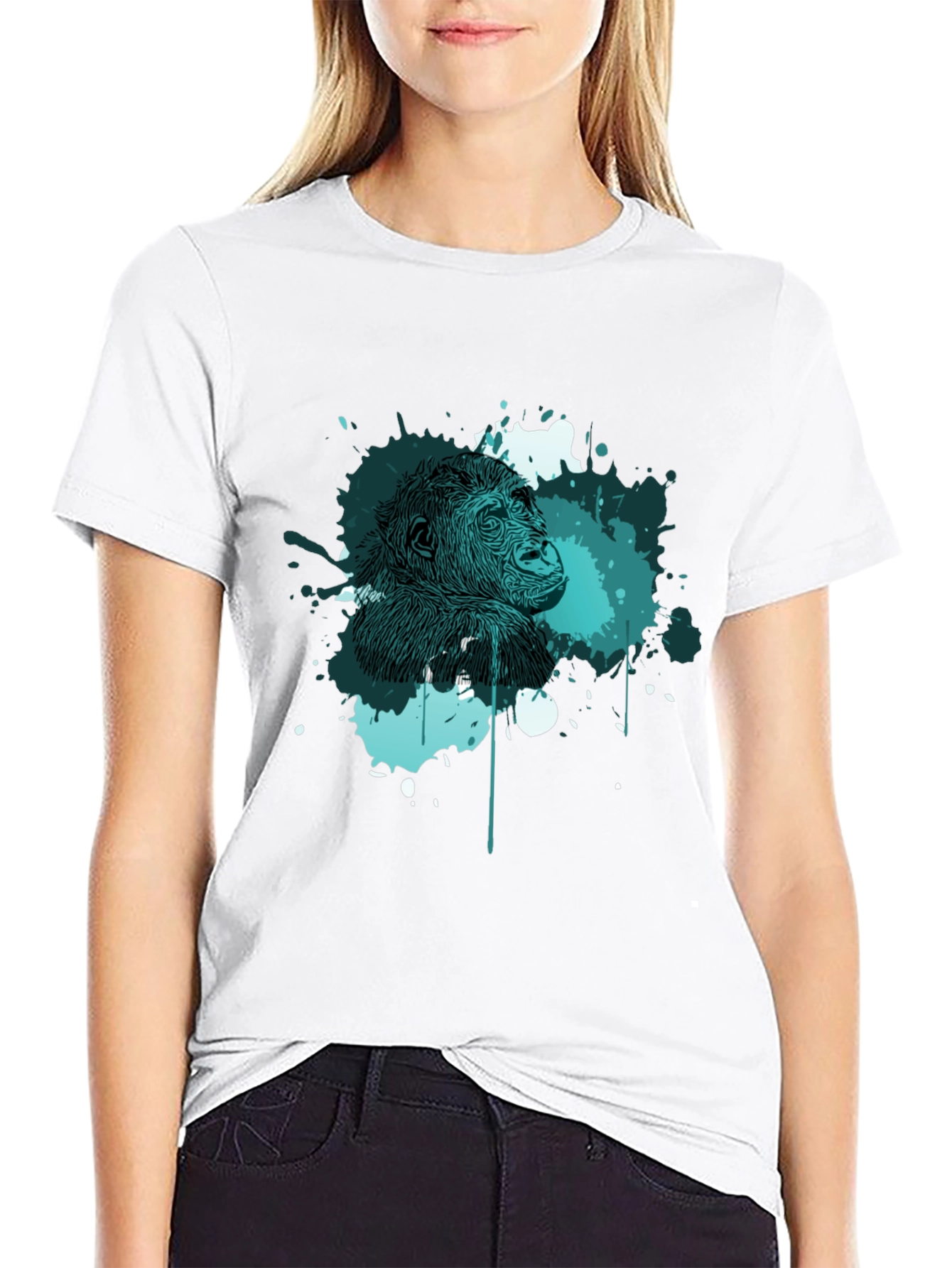 Abstract Gorilla Graphic Print Mens Black T-Shirt