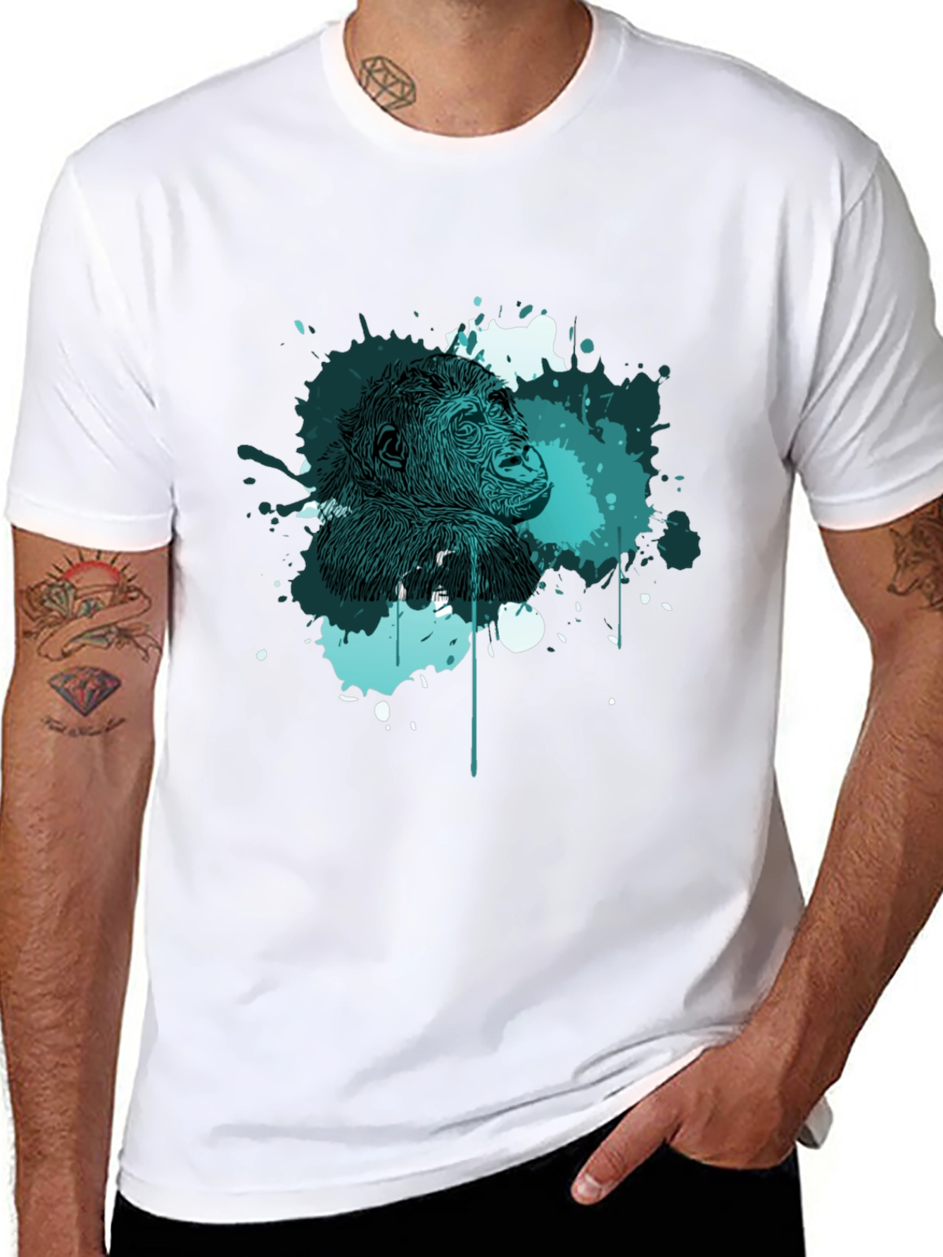 Abstract Gorilla Graphic Print Mens Black T-Shirt