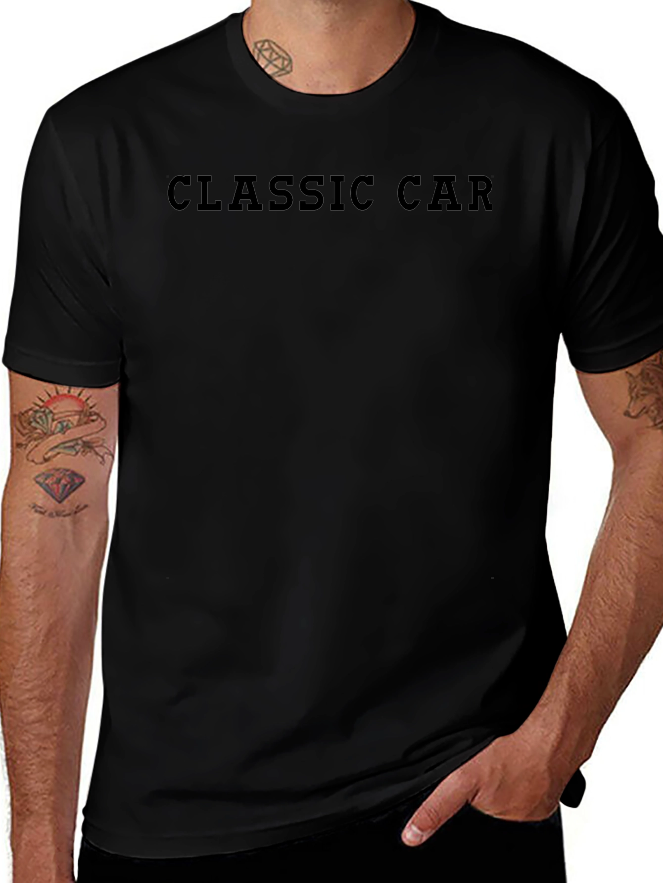 Classic Car T-Shirt - Solid Black Crew Neck Tee