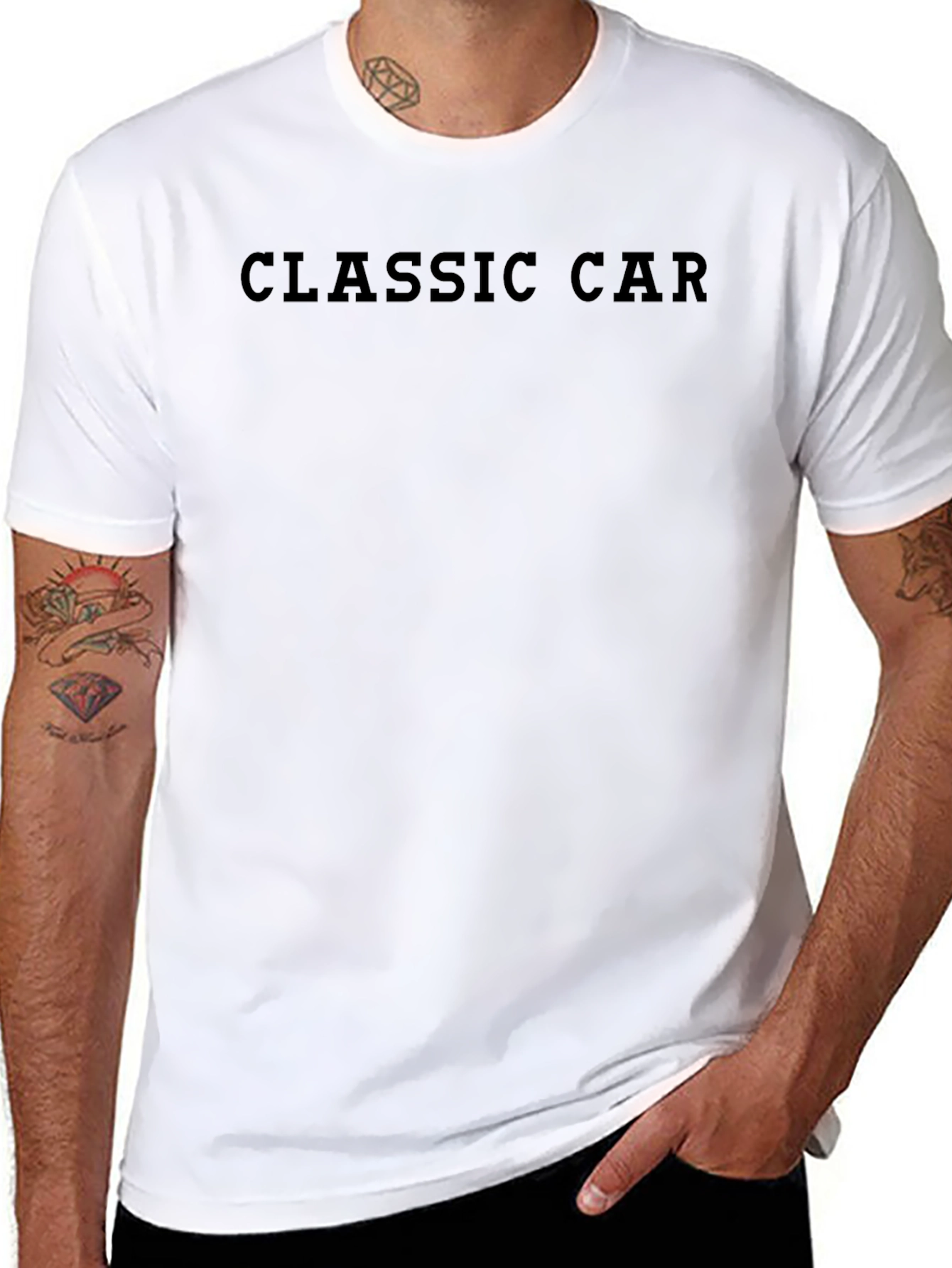Classic Car T-Shirt - Solid Black Crew Neck Tee