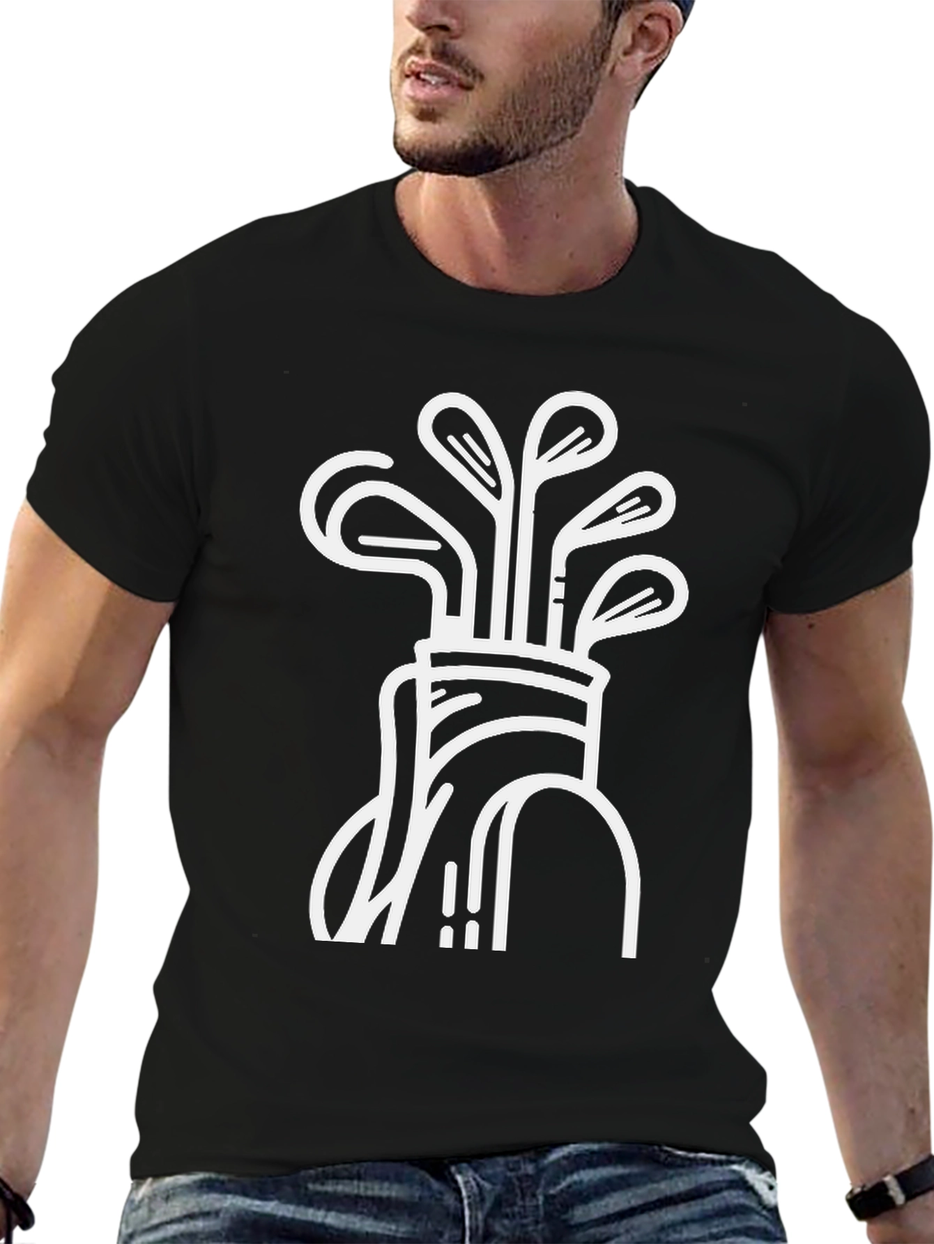 Golf Clubs Graphic Tee - Black Cotton Blend
