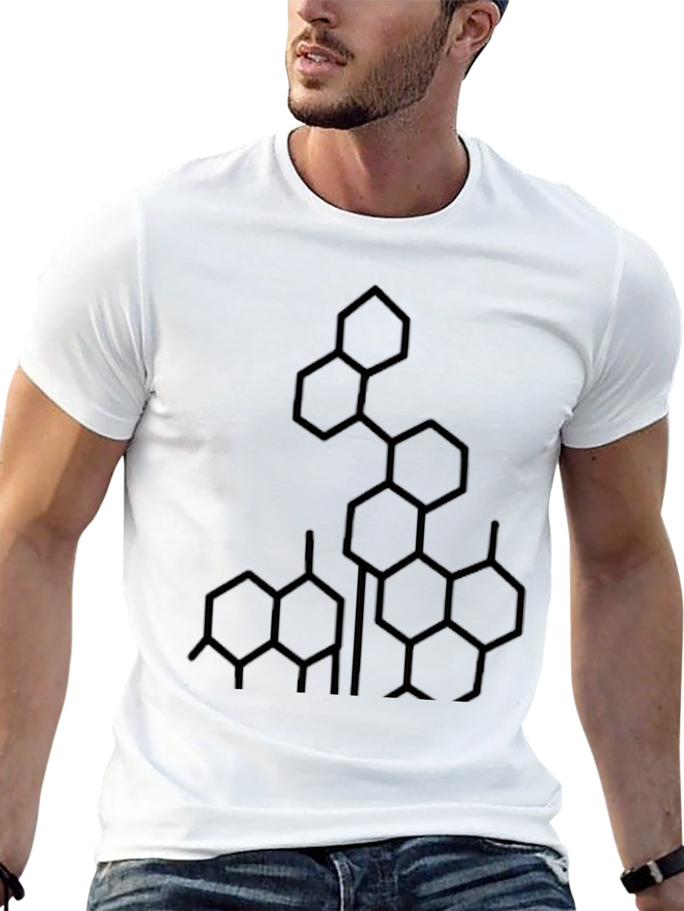 Geometric Hexagon Graphic Tee - Stylish Black Shirt
