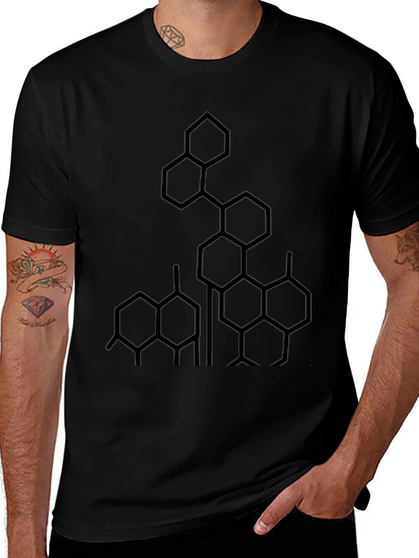 Geometric Hexagon Graphic Tee - Stylish Black Shirt