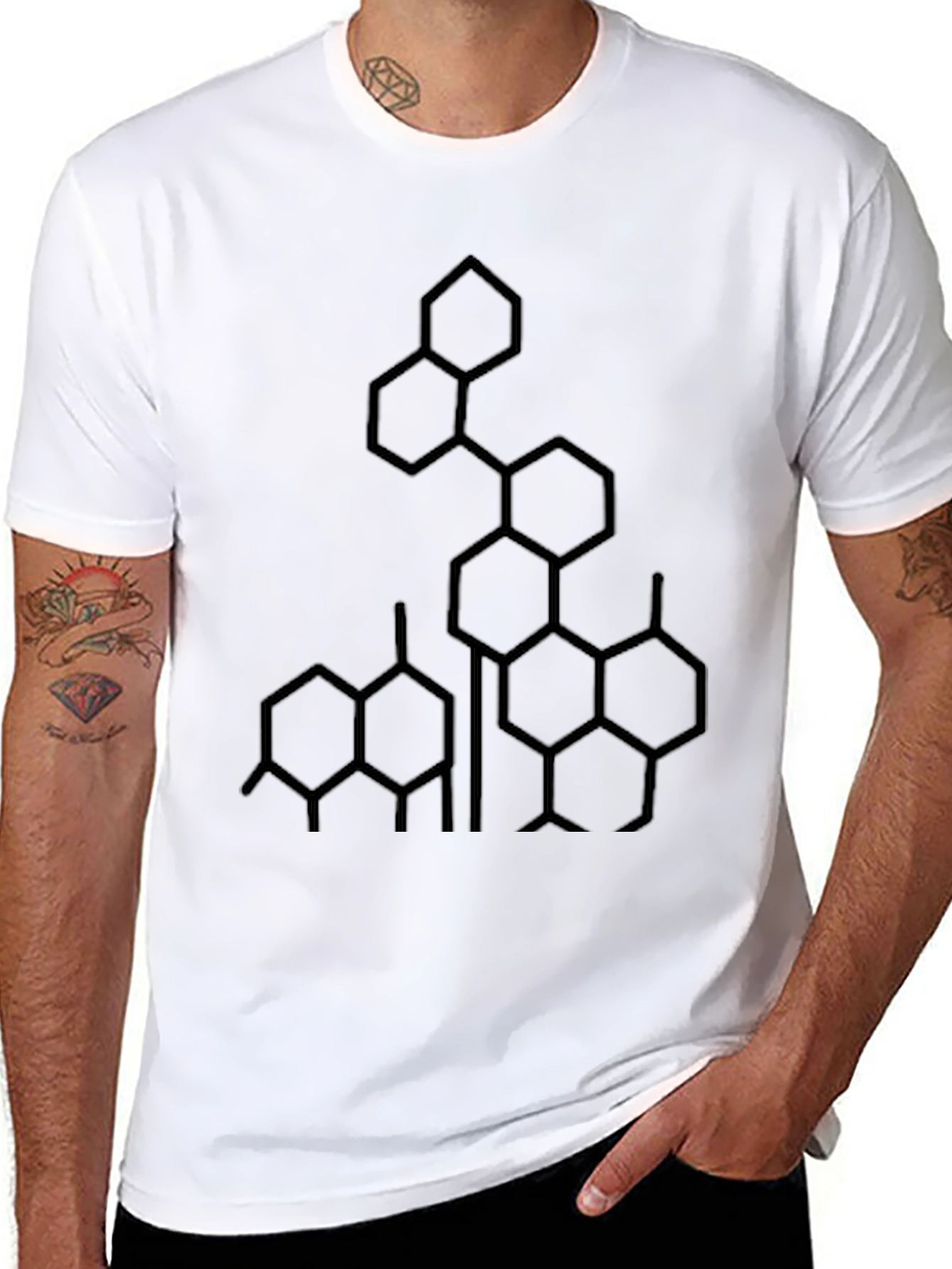 Geometric Hexagon Graphic Tee - Stylish Black Shirt