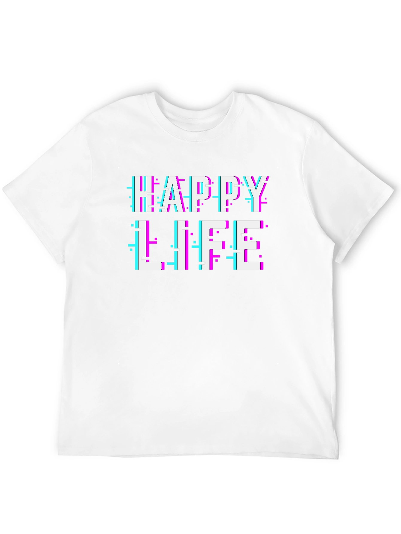 Happy Life Glitch Text Graphic T-Shirt