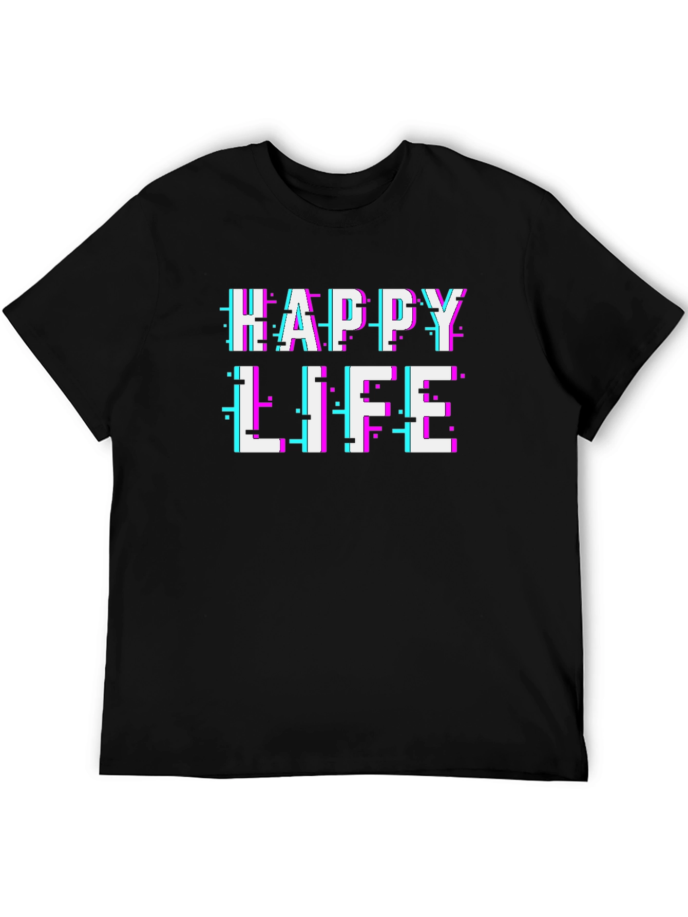 Happy Life Glitch Text Graphic T-Shirt
