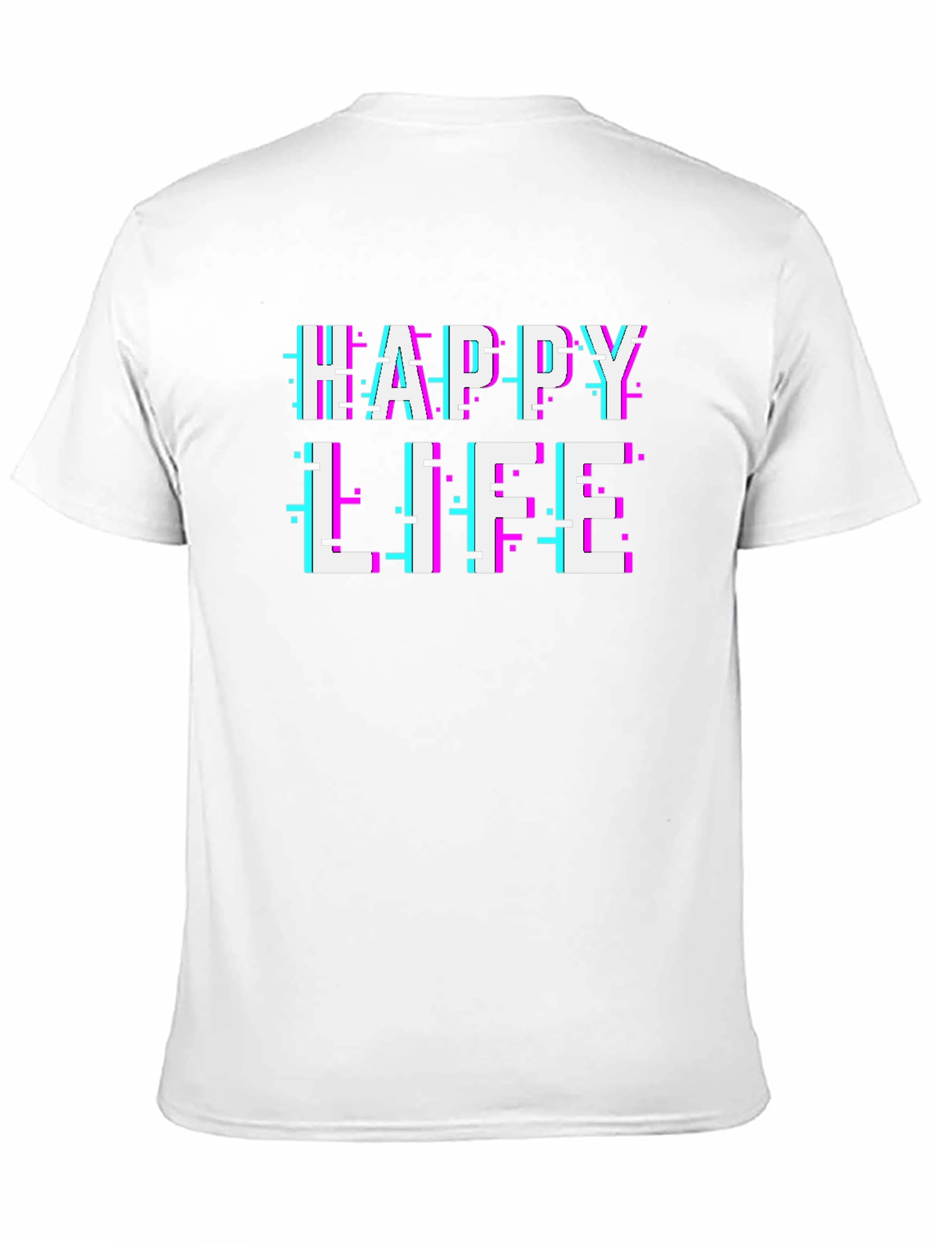 Happy Life Glitch Text Graphic T-Shirt