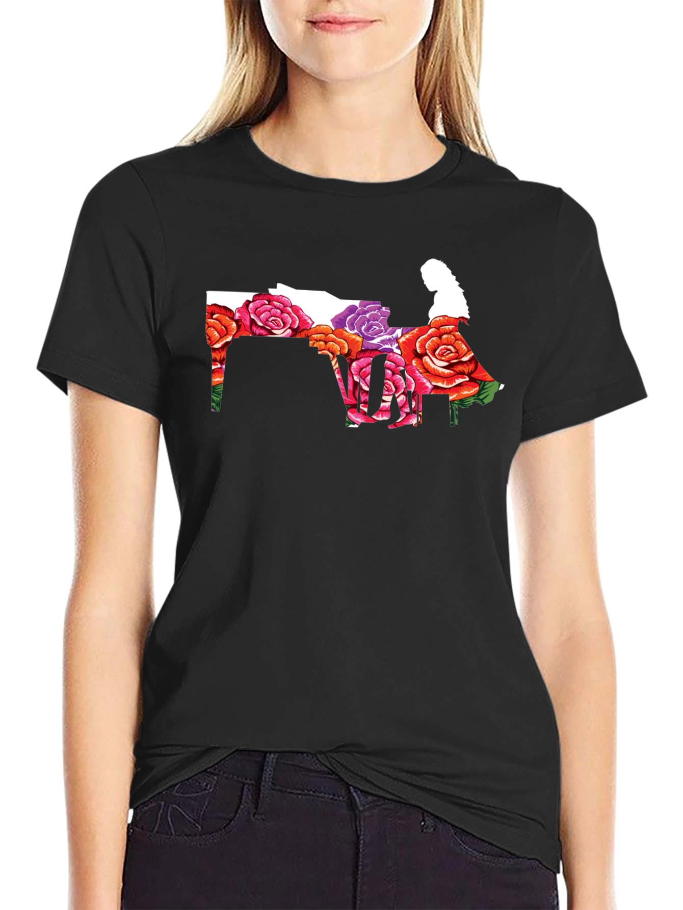 Floral Piano Player Graphic T-Shirt