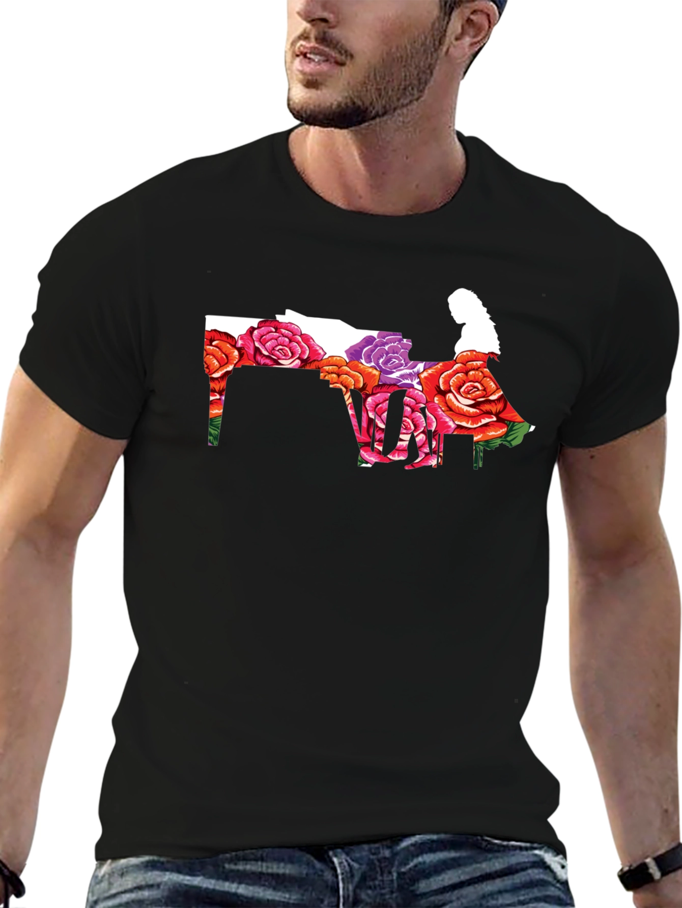 Floral Piano Player Graphic T-Shirt
