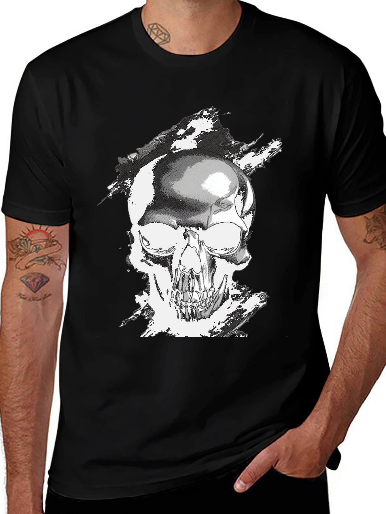 Skull Graphic Tee - Black Casual T-Shirt