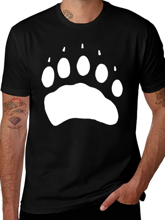 Bear Paw Print Graphic T-Shirt - Casual Black Tee